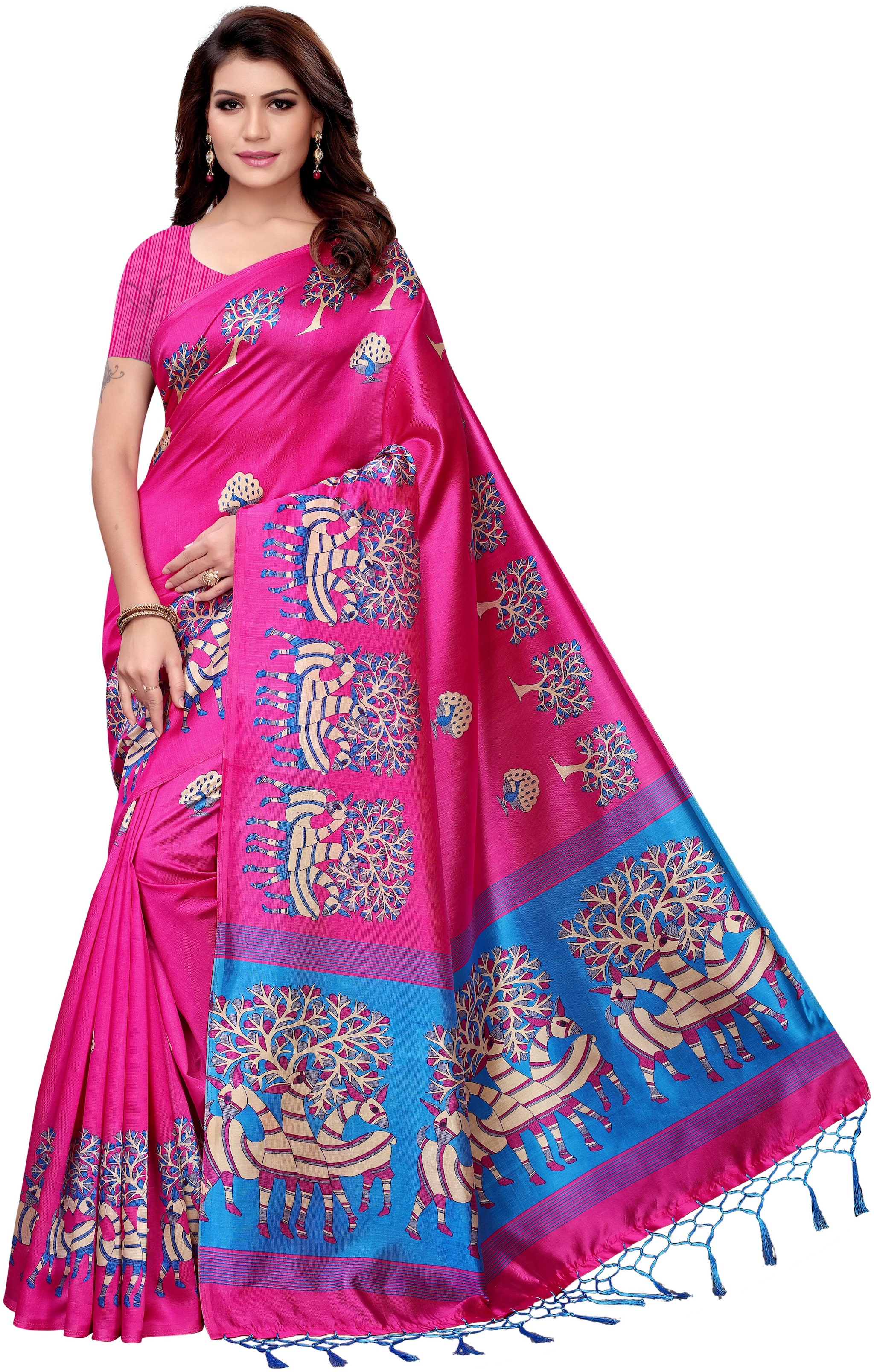 

Indian Beauty Silk Universal Pink Sarees With Blouse