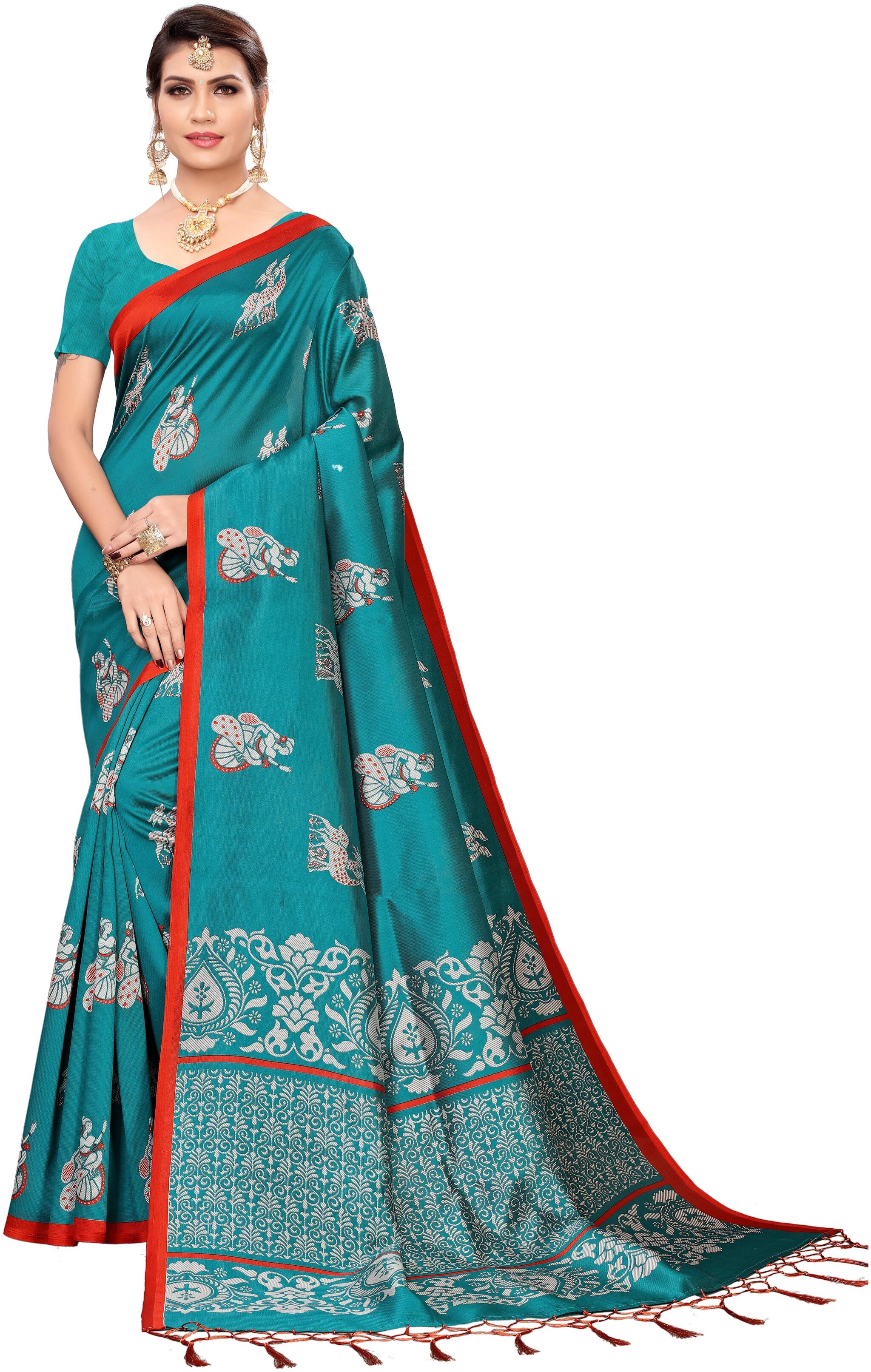 

Indian Beauty Blended Universal Mysore Saree Turquoise color