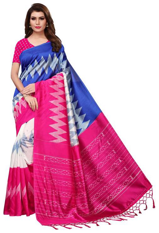 

Indian Beauty Women Multi Color Mysore Silk Printed Saree Border Tassels With Blouse Piece