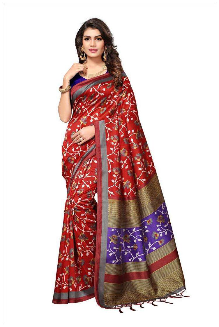 

Indian Beauty Women s Red Color Mysore Silk With Tessals Saree With Blouse Piece