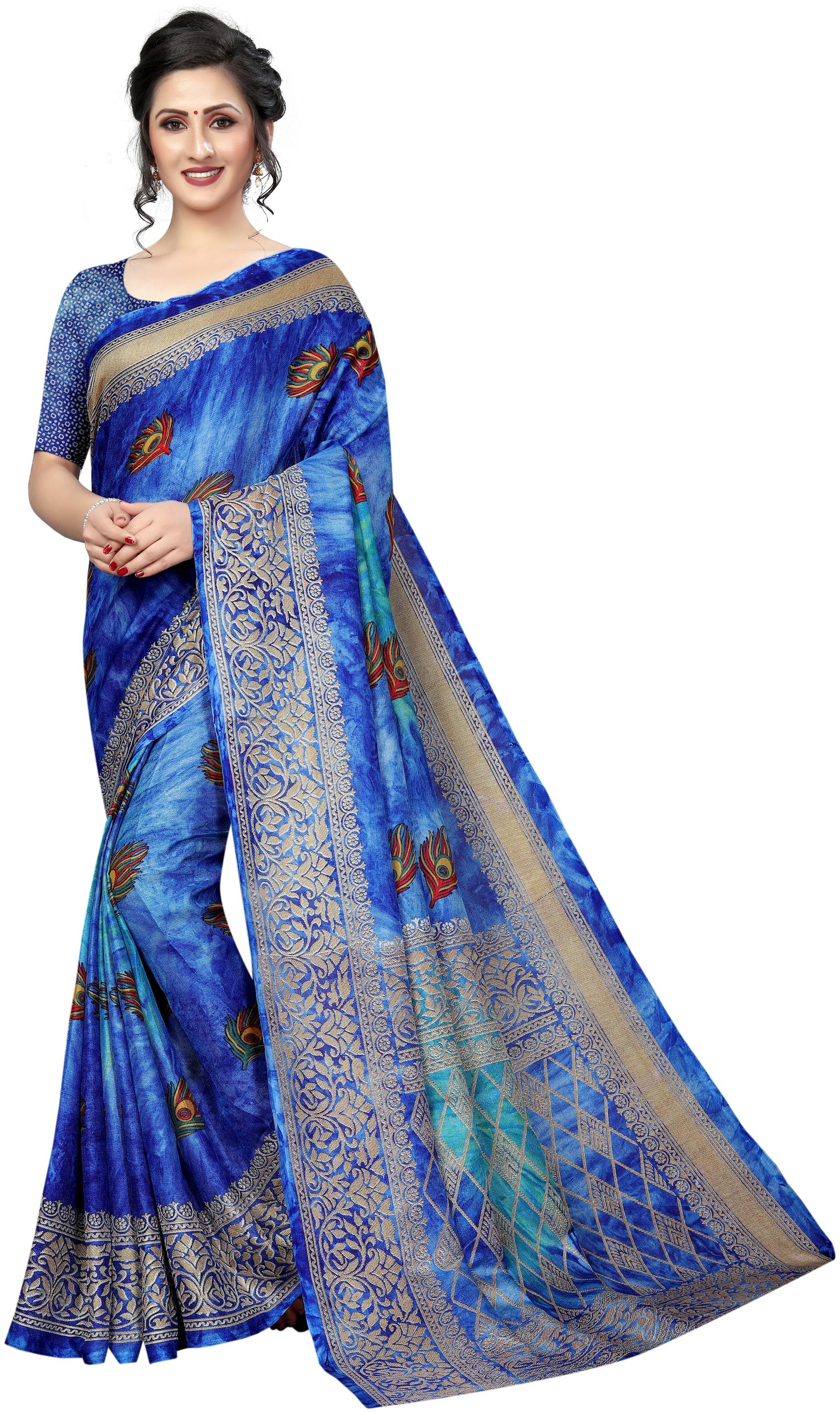

Indian Beauty Printed Universal Sarees With Blouse Multi color