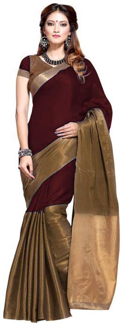 

Indian Beauty Brown Solid Universal Regular Saree With Blouse With blouse
