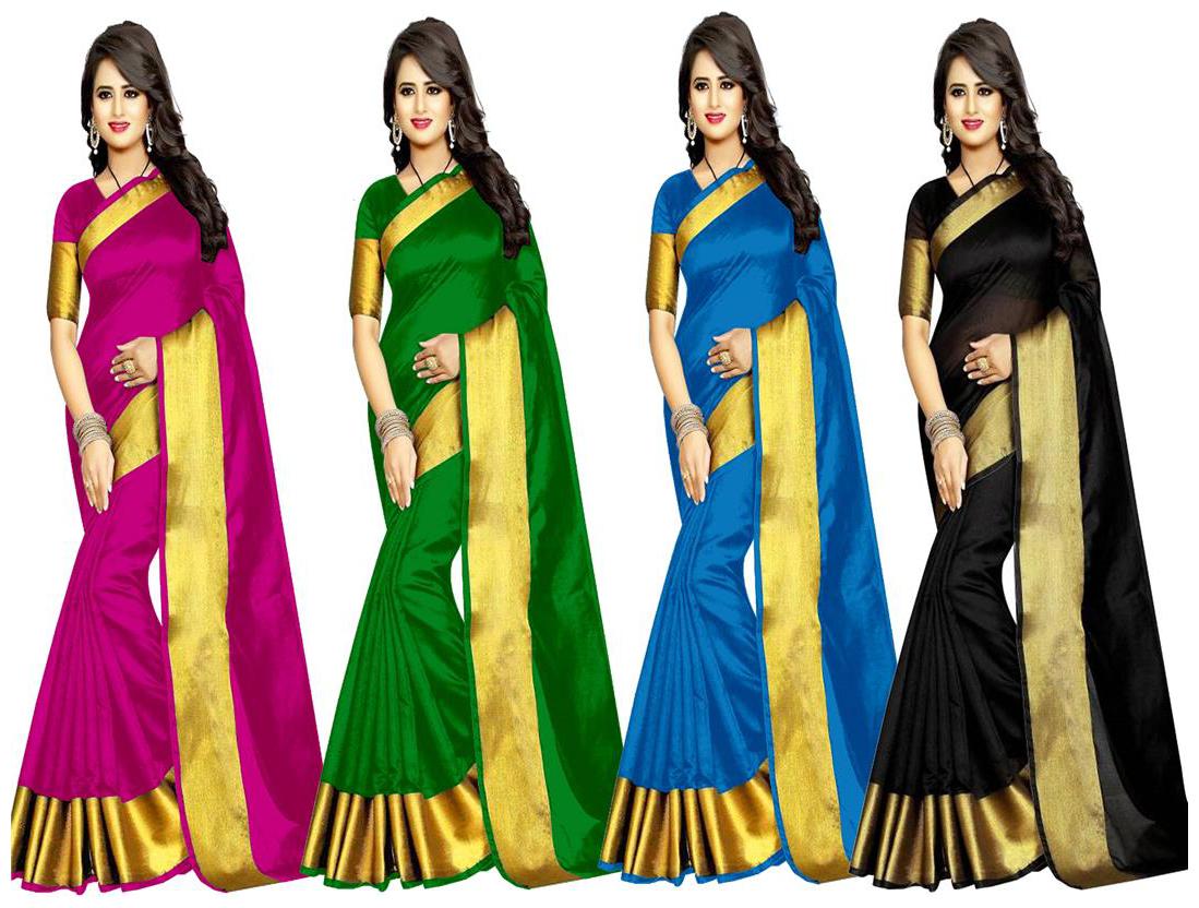 

Indian Beauty Women s Multi Color Tussar Silk (Pack Of 4) Sarees