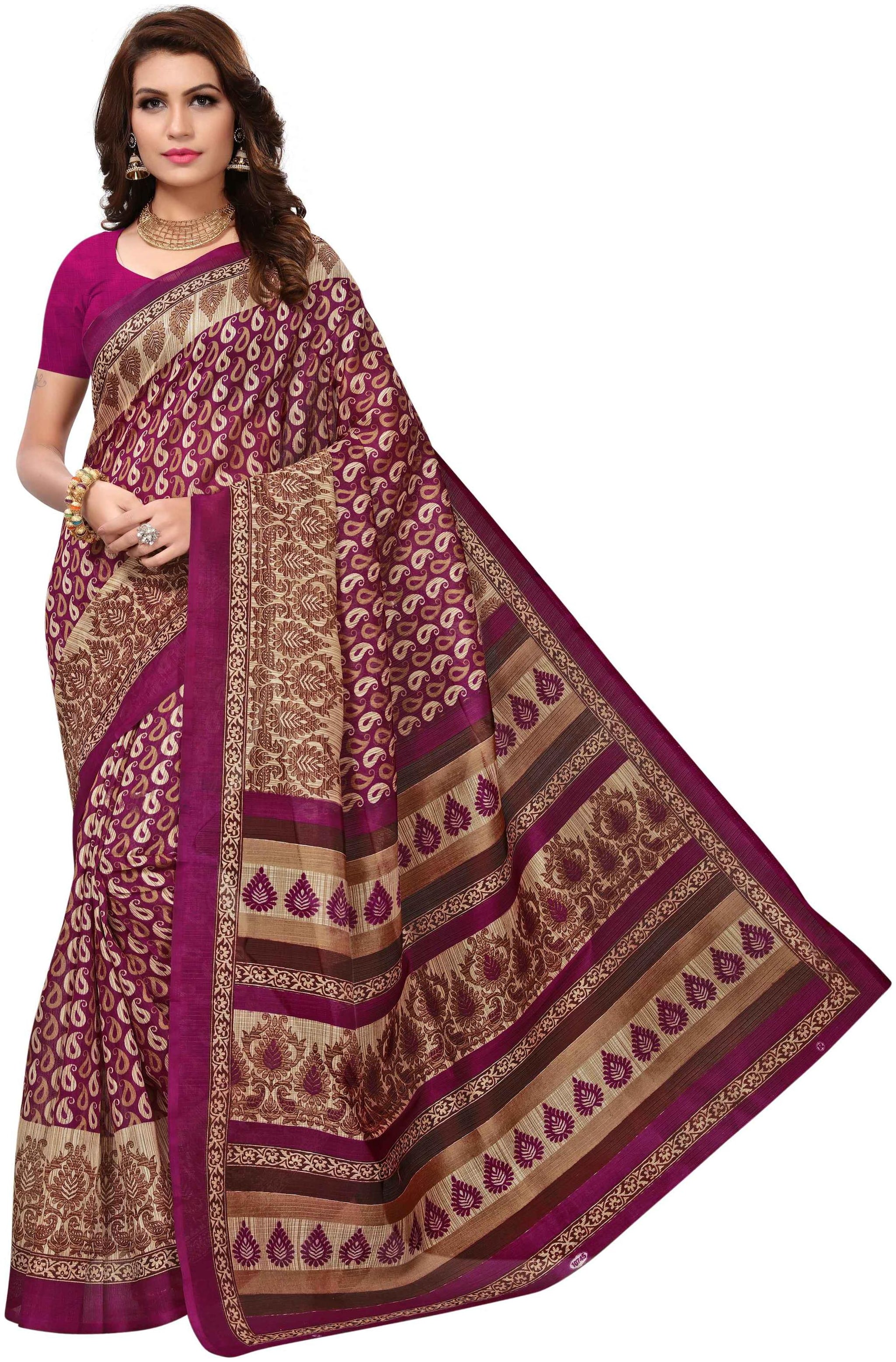 

Indian Beauty Women s Wine Color Bhagalpuri Kota Printed Saree With Unstiched Blouse Piece