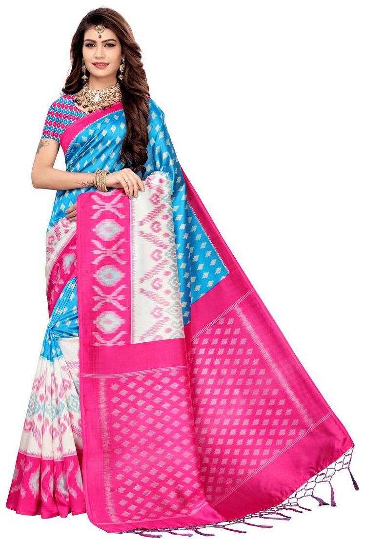 

Indian Beauty Women Silk Saree With Blouse Multi Color