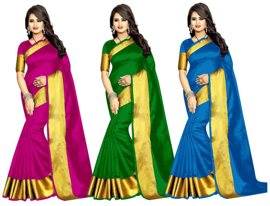 

Indian Beauty Women s Multi Color Tussar Silk (Pack Of 3) Sarees