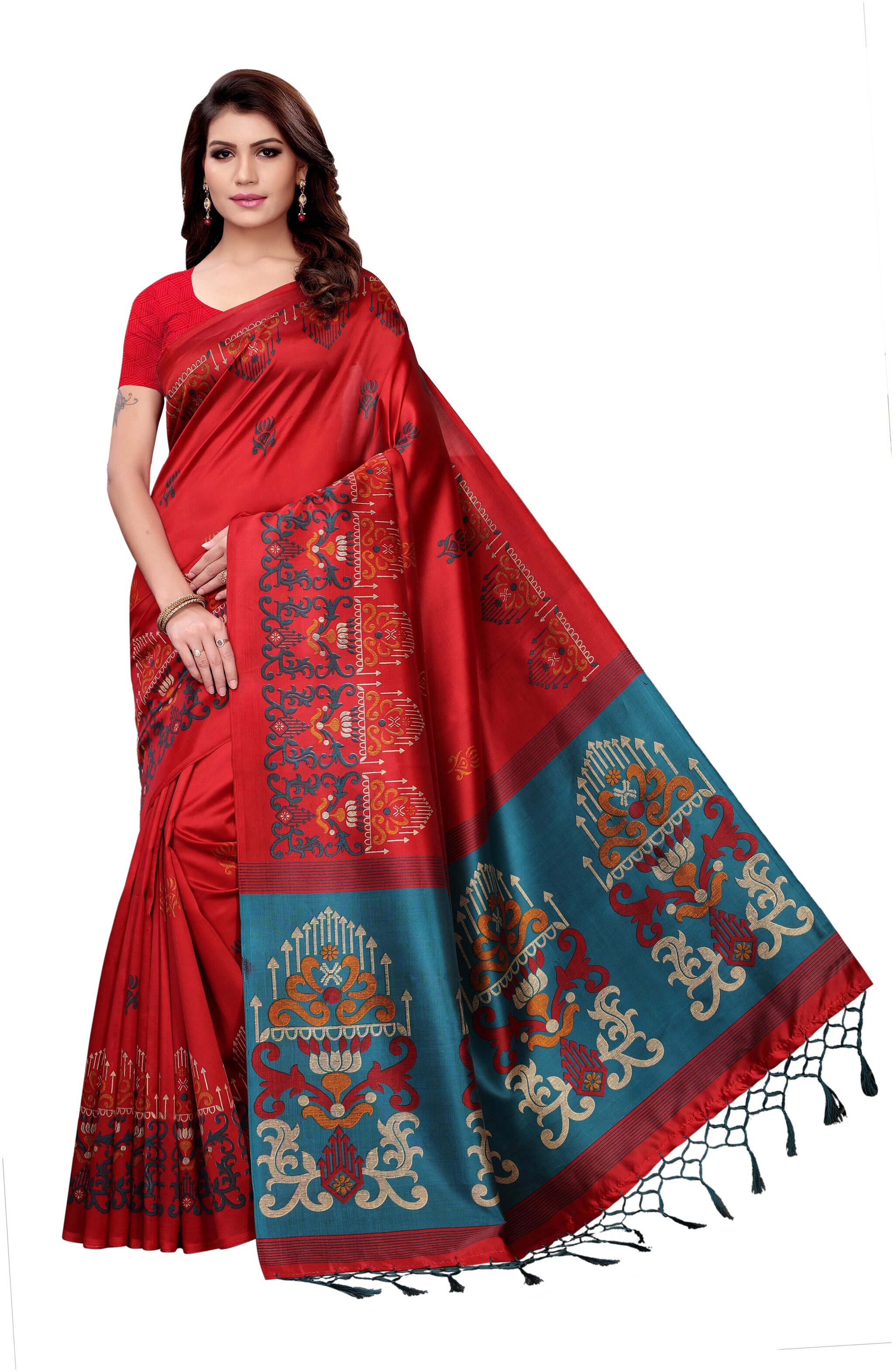 

Indian Beauty Silk Universal Red Sarees With Blouse