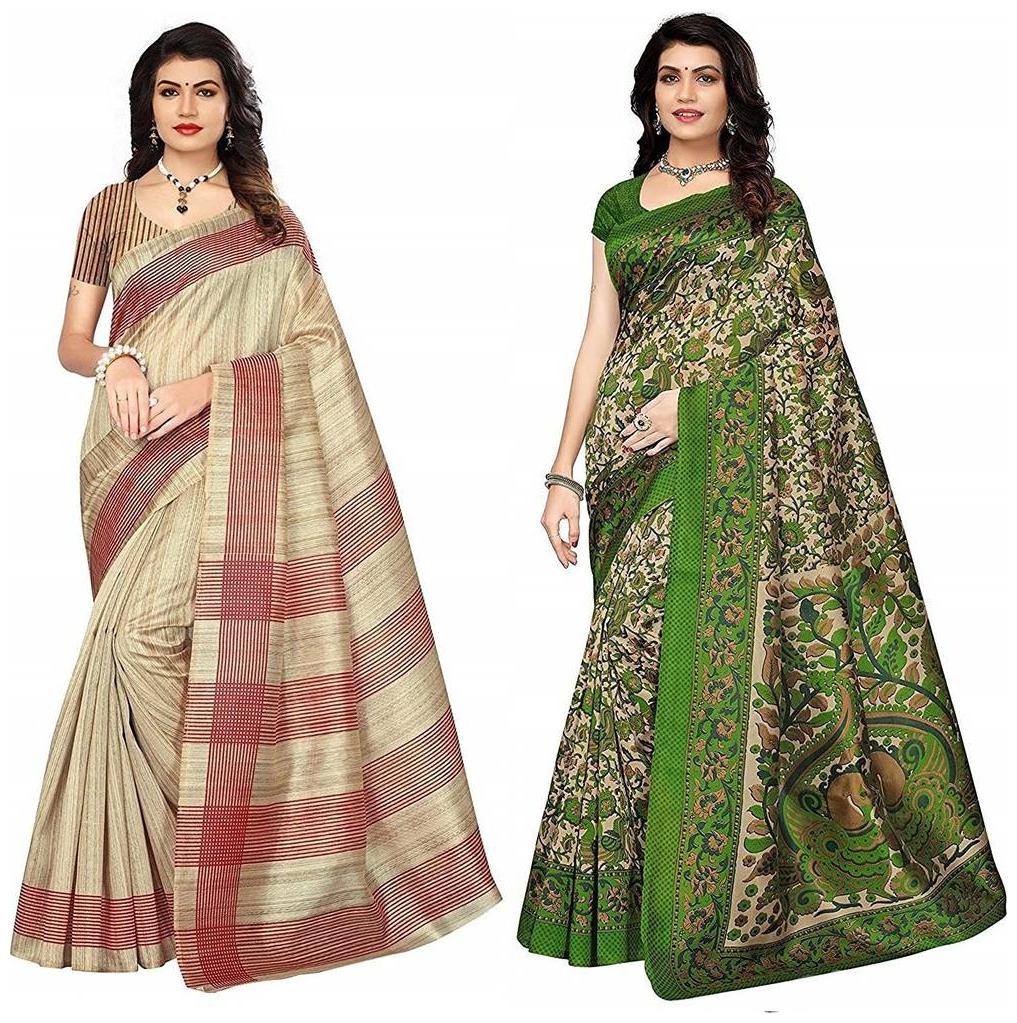 

Indian Beauty Women s Art Mysore Khadi Silk Saree With Blouse Piece Pack of 2