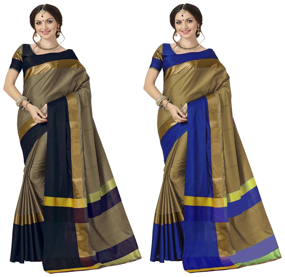 

Indian Beauty Women s Multicolor Cotton Silk Plain Saree With Blouse