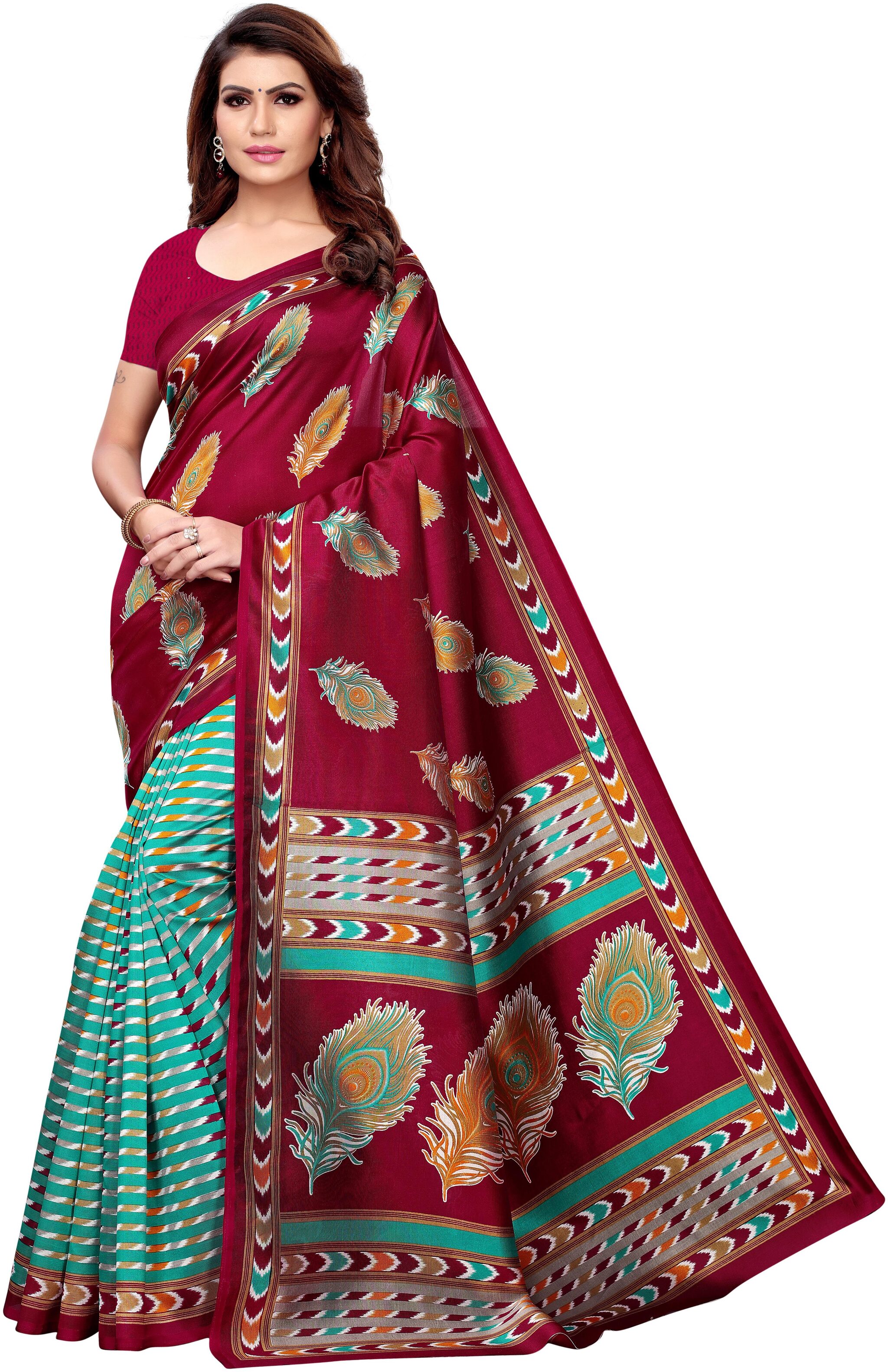 

Indian Beauty Silk Universal Maroon Sarees With Blouse