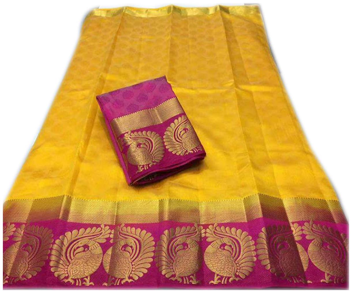 

Indian Beauty Yellow Woven Universal Regular Saree With Blouse With blouse