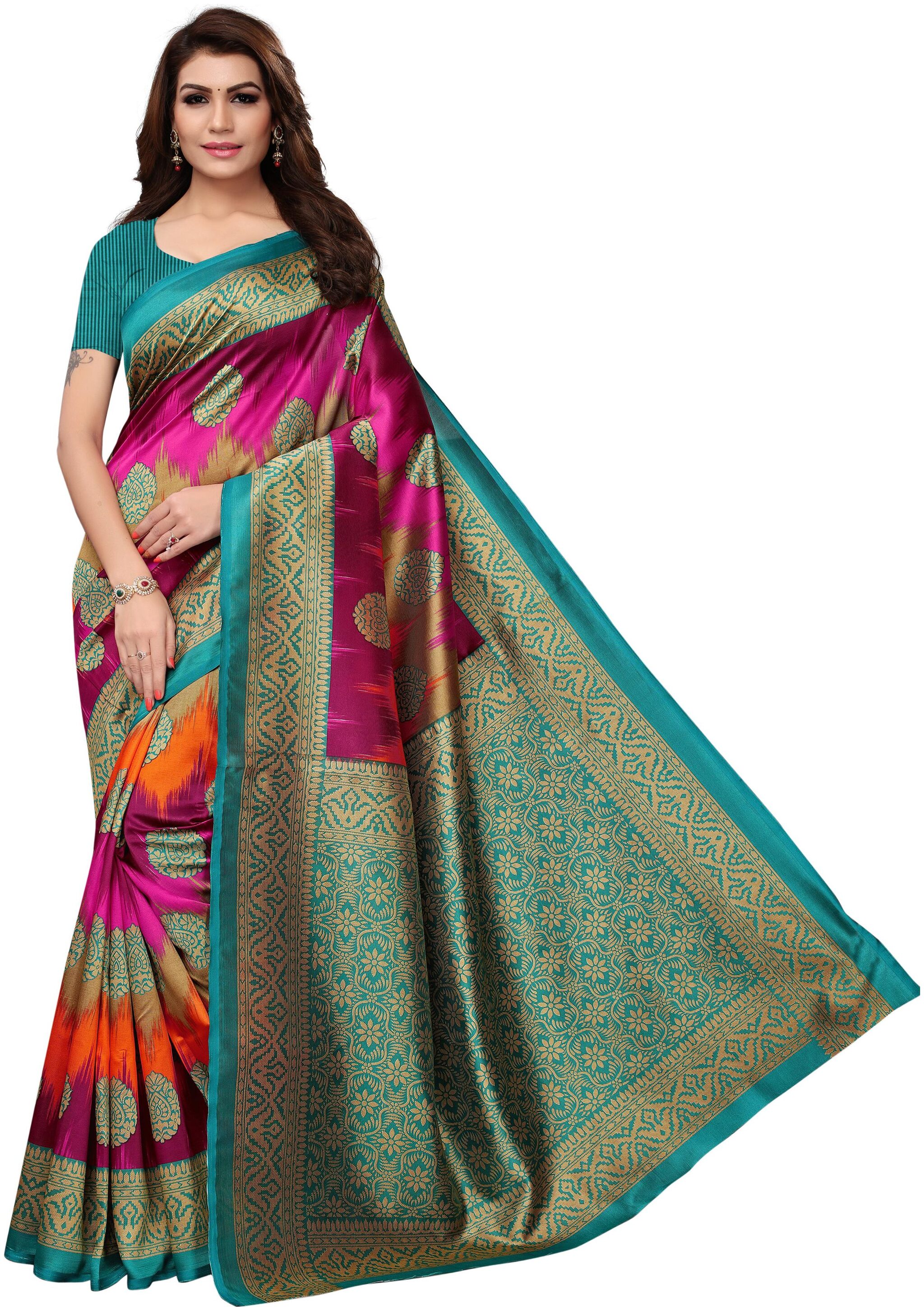 

Indian Beauty Women Rama Color Mysore Silk Printed Saree With Blouse pcs(WORLD-RAMA Free Size)