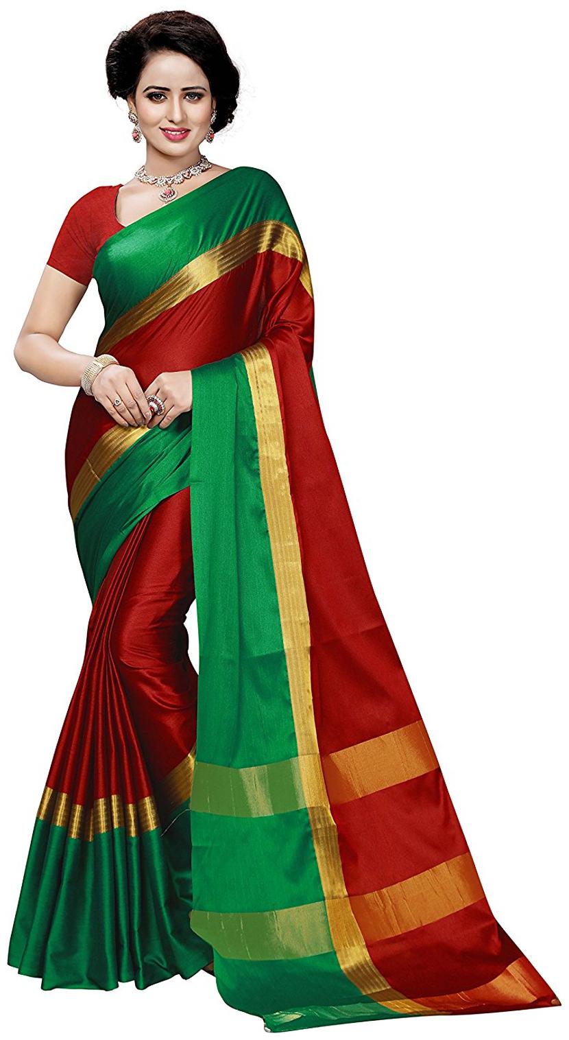 

Indian Beauty Maroon Striped Universal Regular Saree With Blouse Without blouse