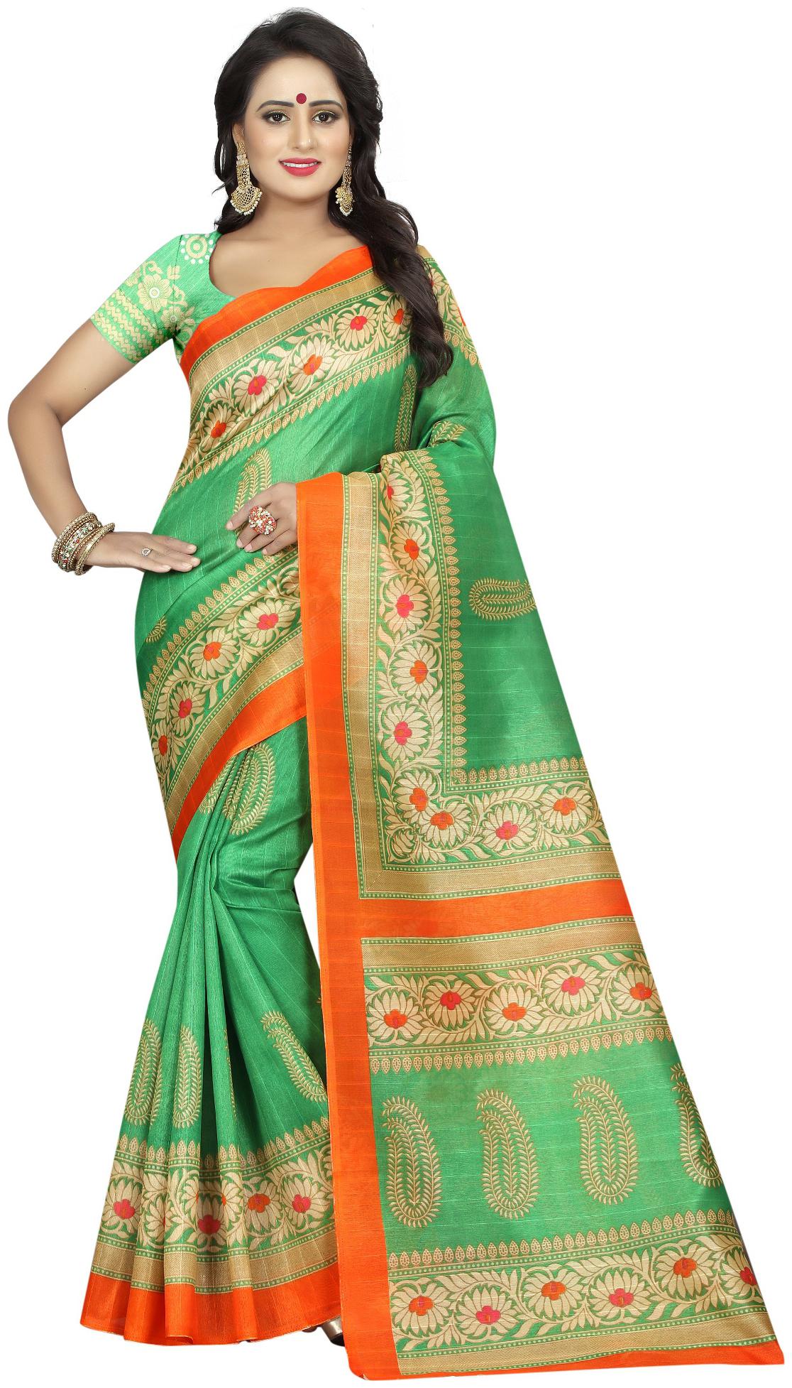 

Indian Beauty Printed Universal Sarees With Blouse Multi color