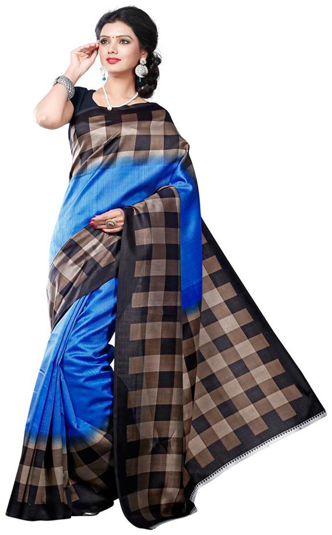 

Indian Beauty Women s Blue Color Art Silk Printed Saree With Blouse