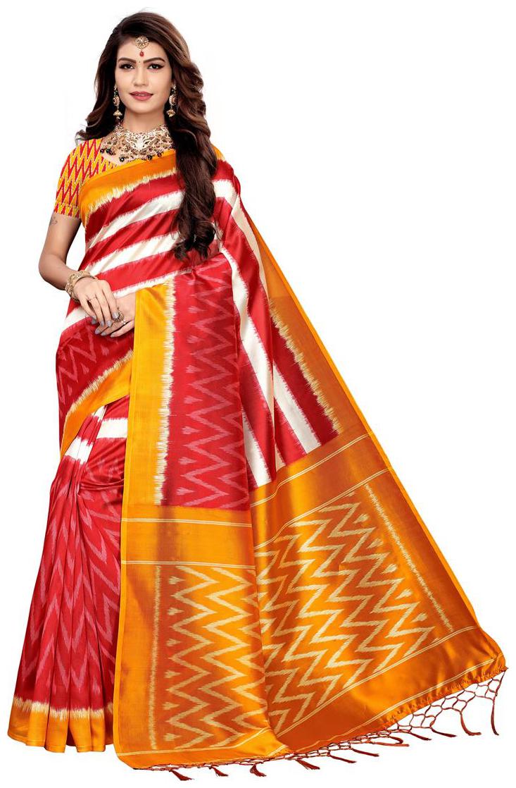 

Indian Beauty Women Multi Color Mysore Silk Saree Border Tassels With Blouse Piece