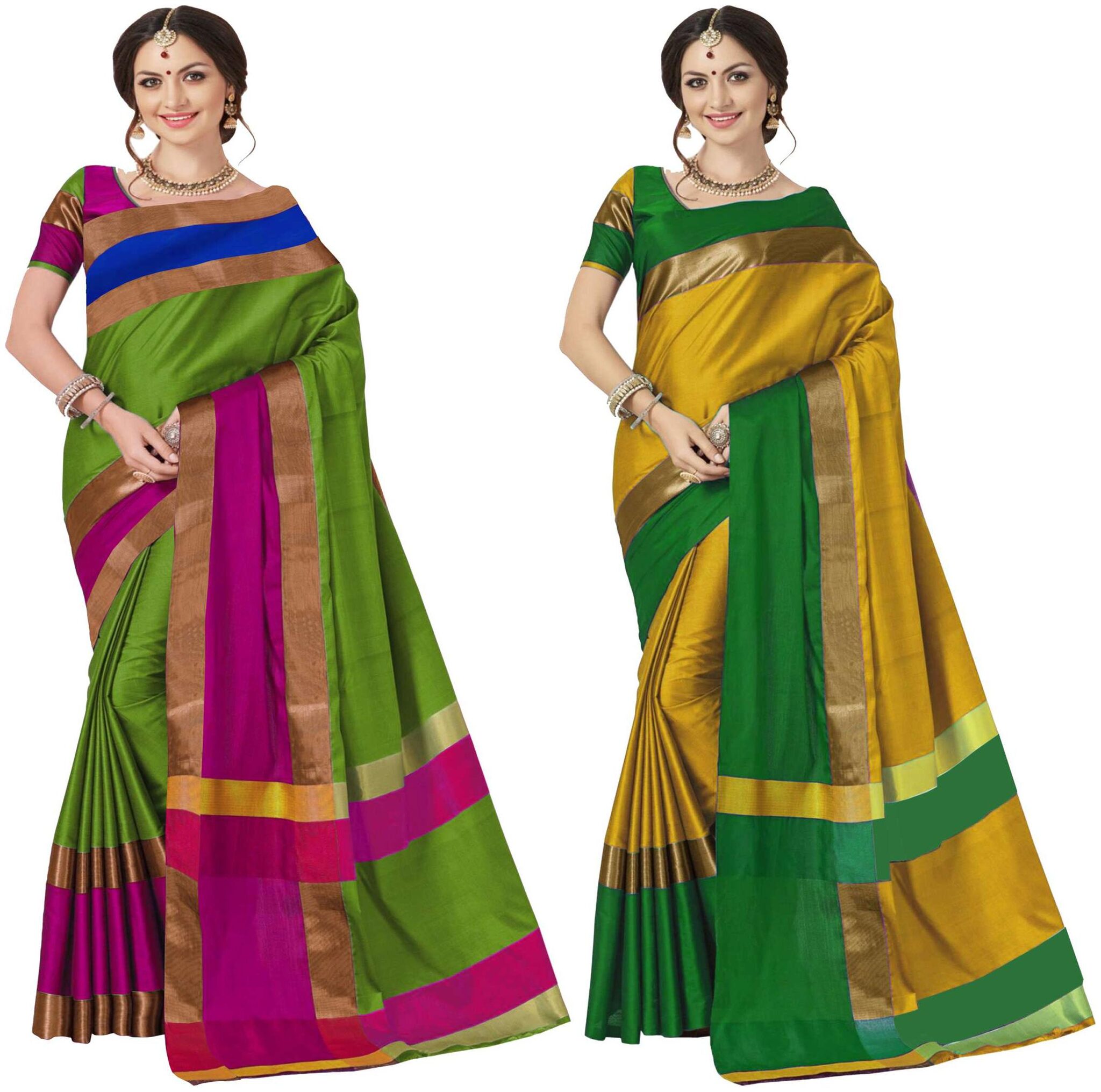 

Indian Beauty Women s Multicolor Cotton Silk Plain Saree With Blouse