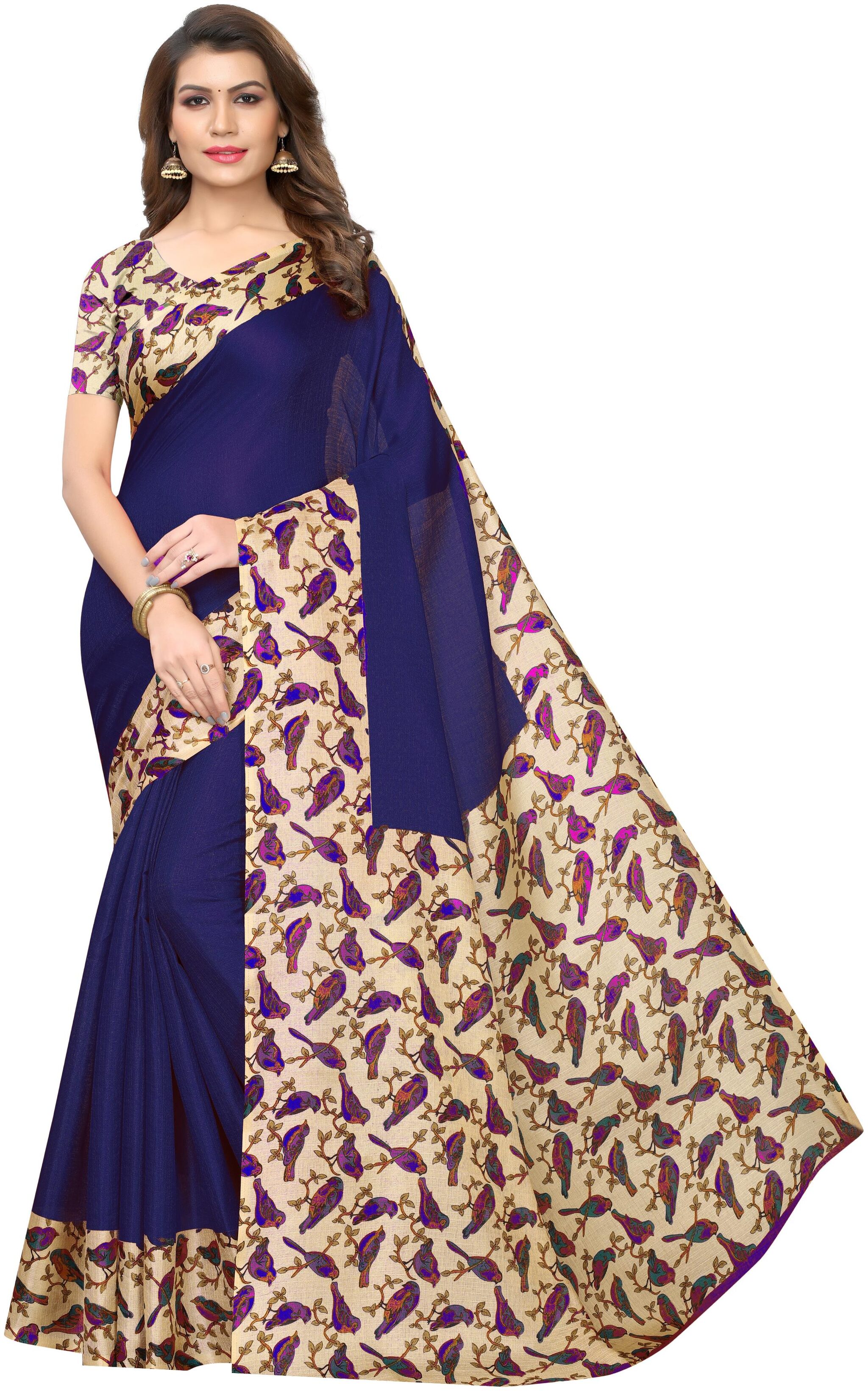 

Indian Beauty Women Blue Color Mysore Silk Printed Saree With Blouse pcs (SSC-SPARROW BLUE Free Size)