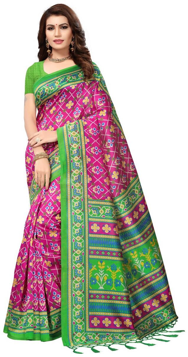 

Indian Beauty Women s Pink Color Mysore Silk With Tassel Printed Saree With Blouse Piece