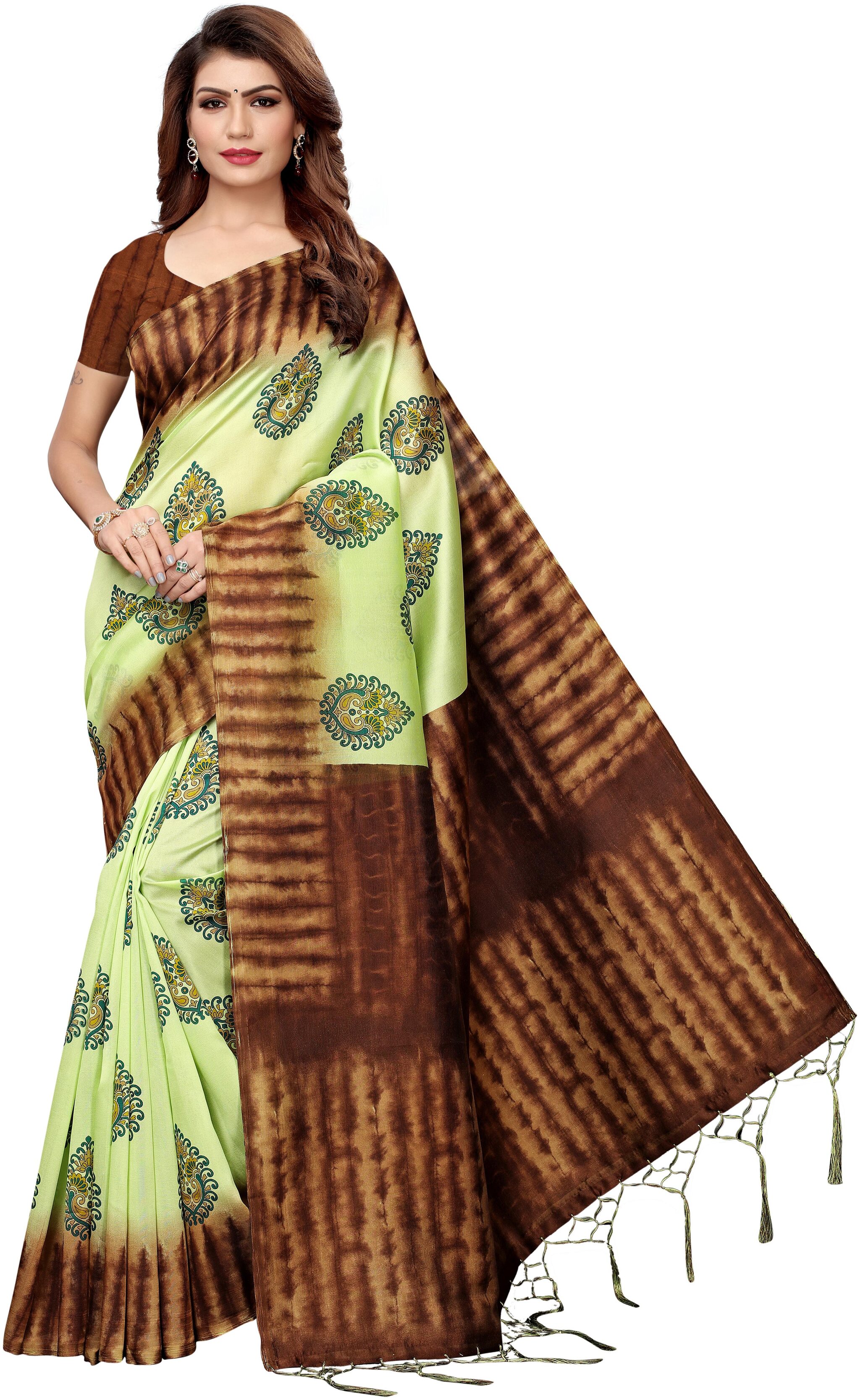 

Indian Beauty Printed Universal Sarees With Blouse Multi color