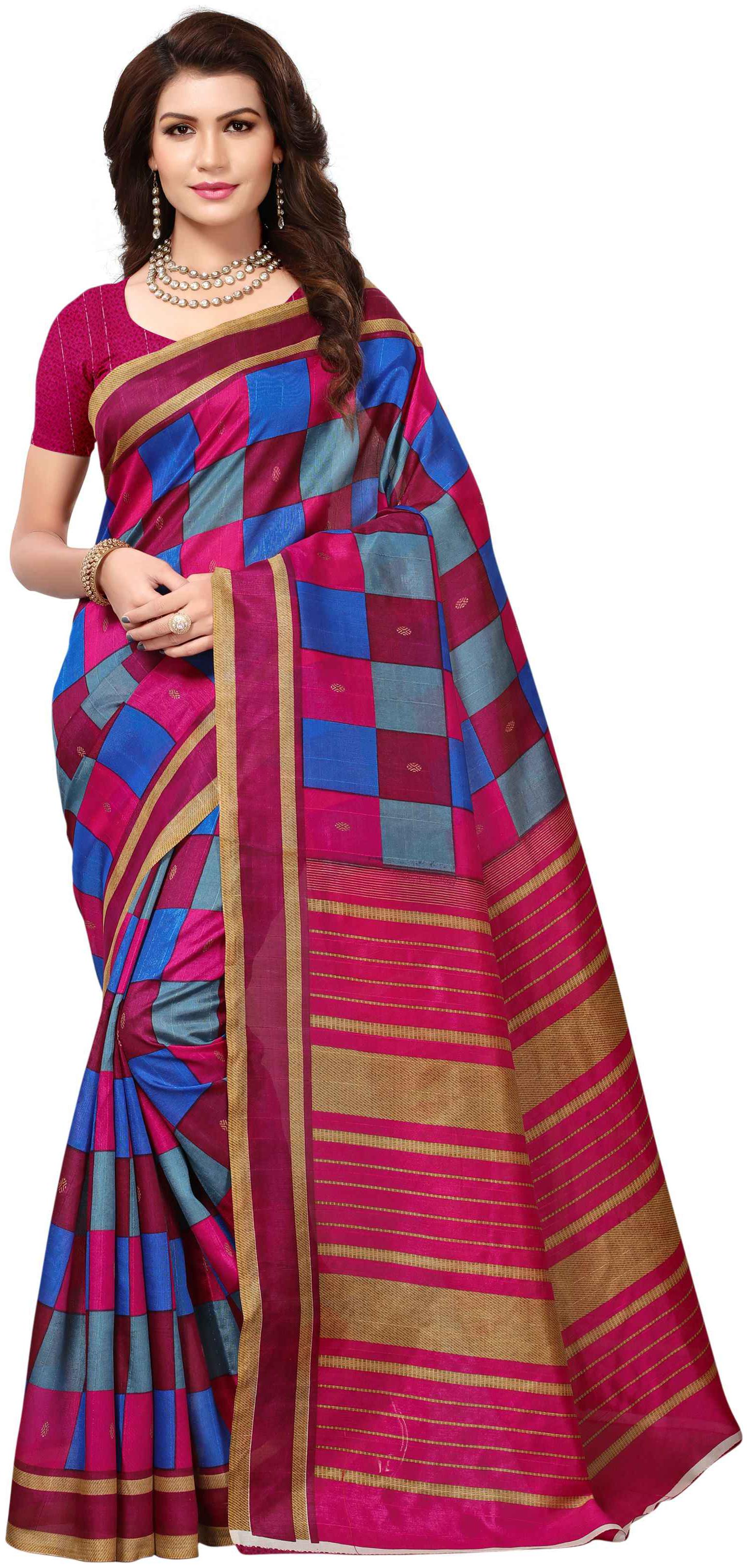 

Indian Beauty Women s Pink Cotton Blend With Blouse Printed Sarees
