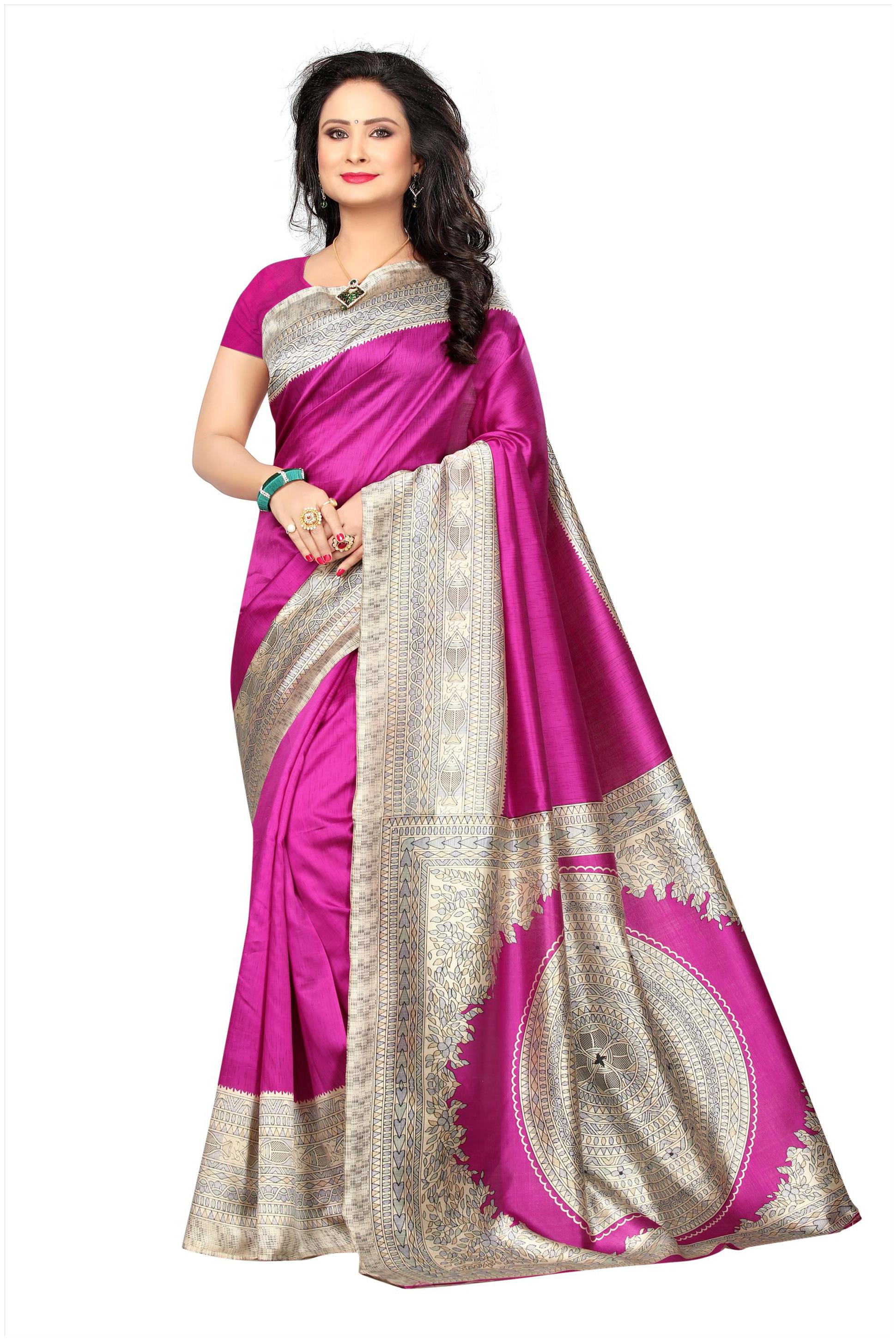 

Indian Beauty Women s Purple Color Kalamkari Mysore Silk Printed Saree With Blouse