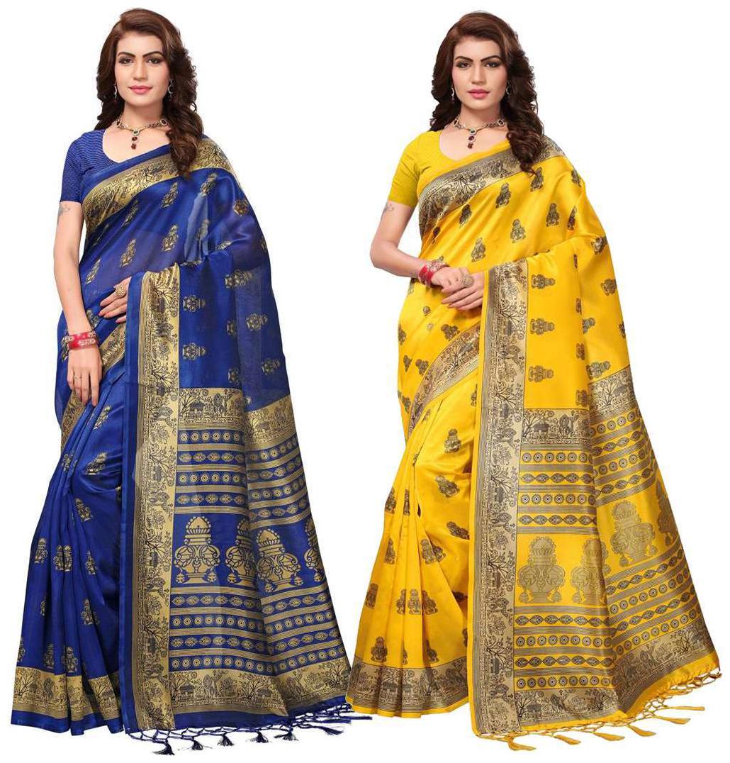 

Indian Beauty Women s Multi Color Mysore Silk With Jhalar Saree With Blouse Piece (Pack Of 2) Sarees