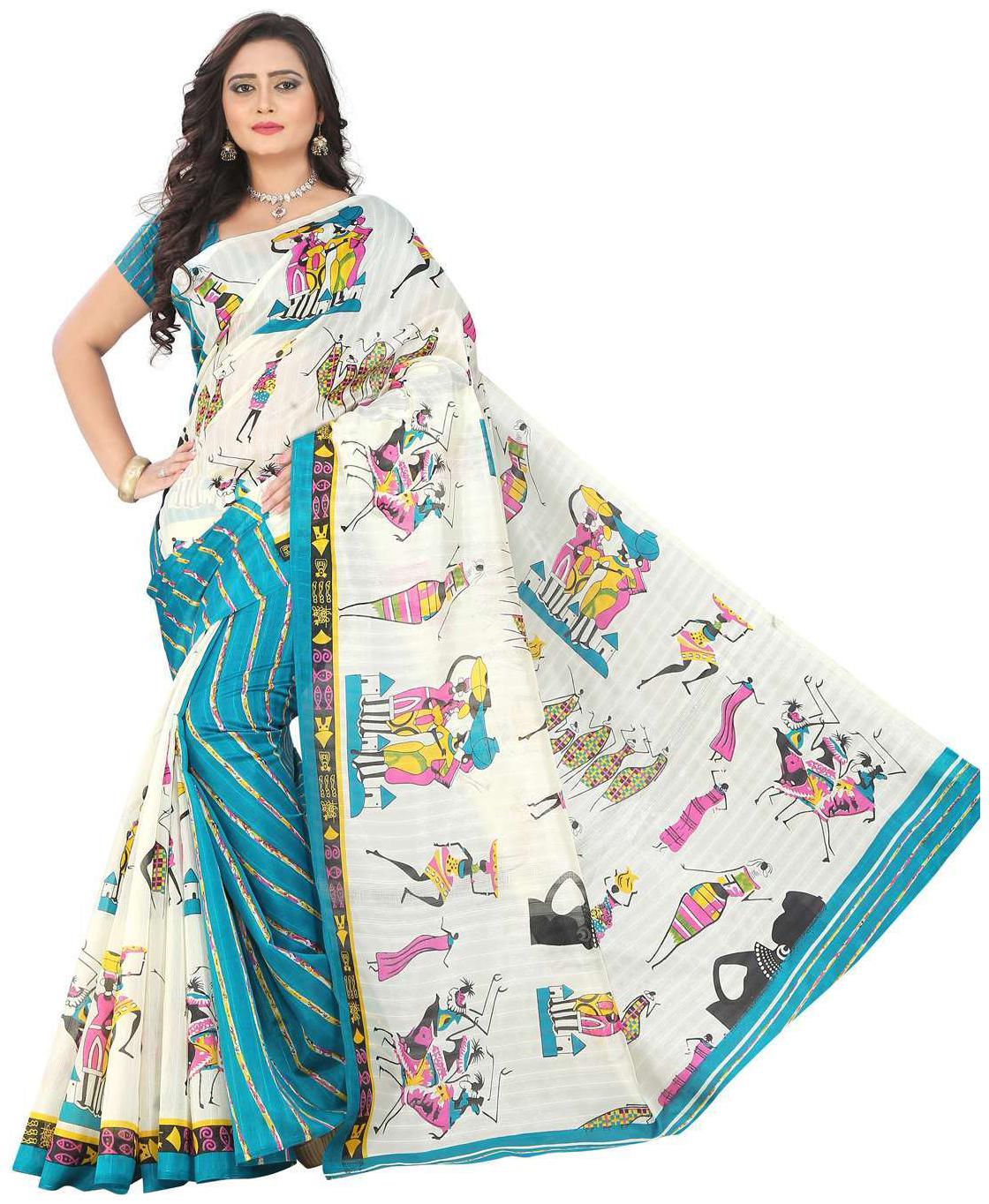 

Indian Beauty Women s Sky-Blue Color Bhagalpuri Silk Printed Saree With Blouse