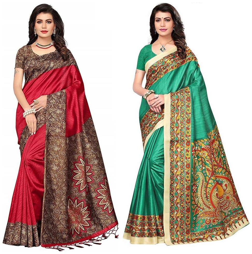

Indian Beauty Women s Art Mysore Khadi Silk Saree With Blouse Piece Pack of 2
