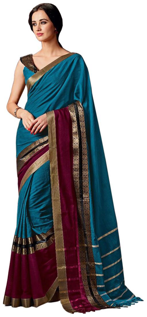 

Indian Beauty Blue Woven Bhagalpuri Designer Saree With Blouse With blouse