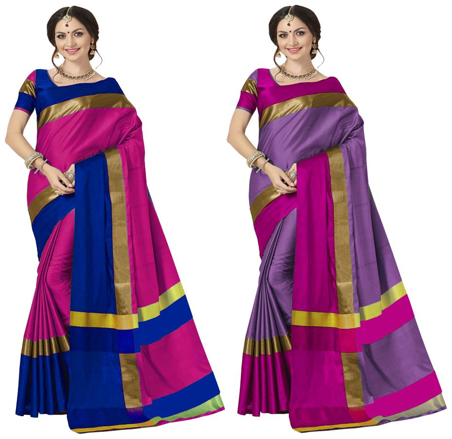 

Indian Beauty Women s Multicolor Cotton Silk Plain Saree With Blouse