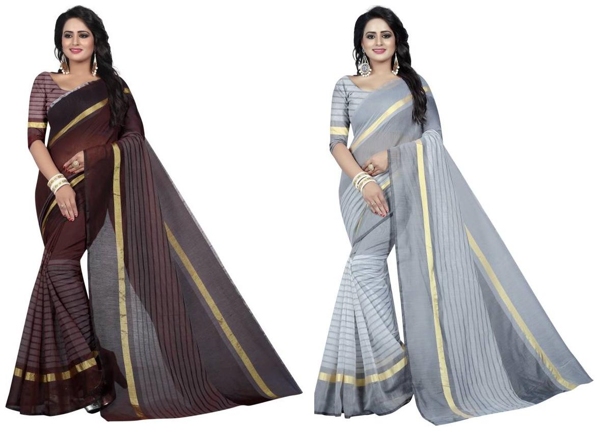 

Indian Beauty Women s Multi Color Cotton Saree With Blouse Piece Pack of 2