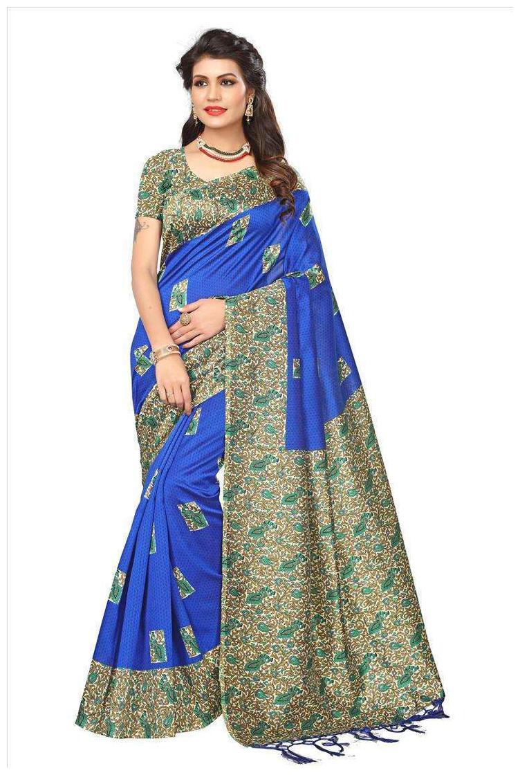 

Indian Beauty Women s Blue Color Mysore Silk With Tessals Saree With Blouse Piece