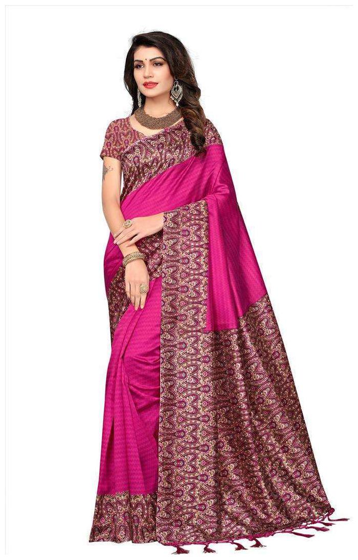 

Indian Beauty Women s Pink Color Mysore Silk With Tessals Saree With Blouse Piece