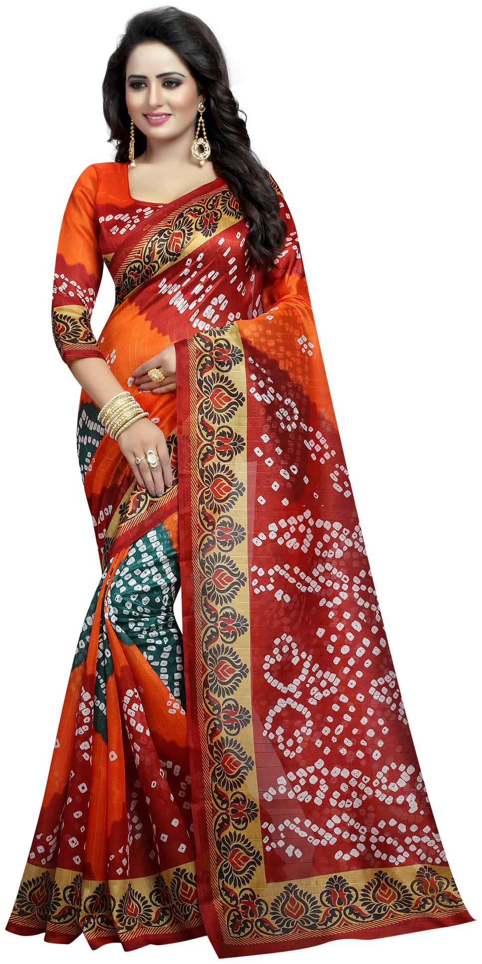

Indian Beauty Printed Universal Sarees With Blouse Multi color