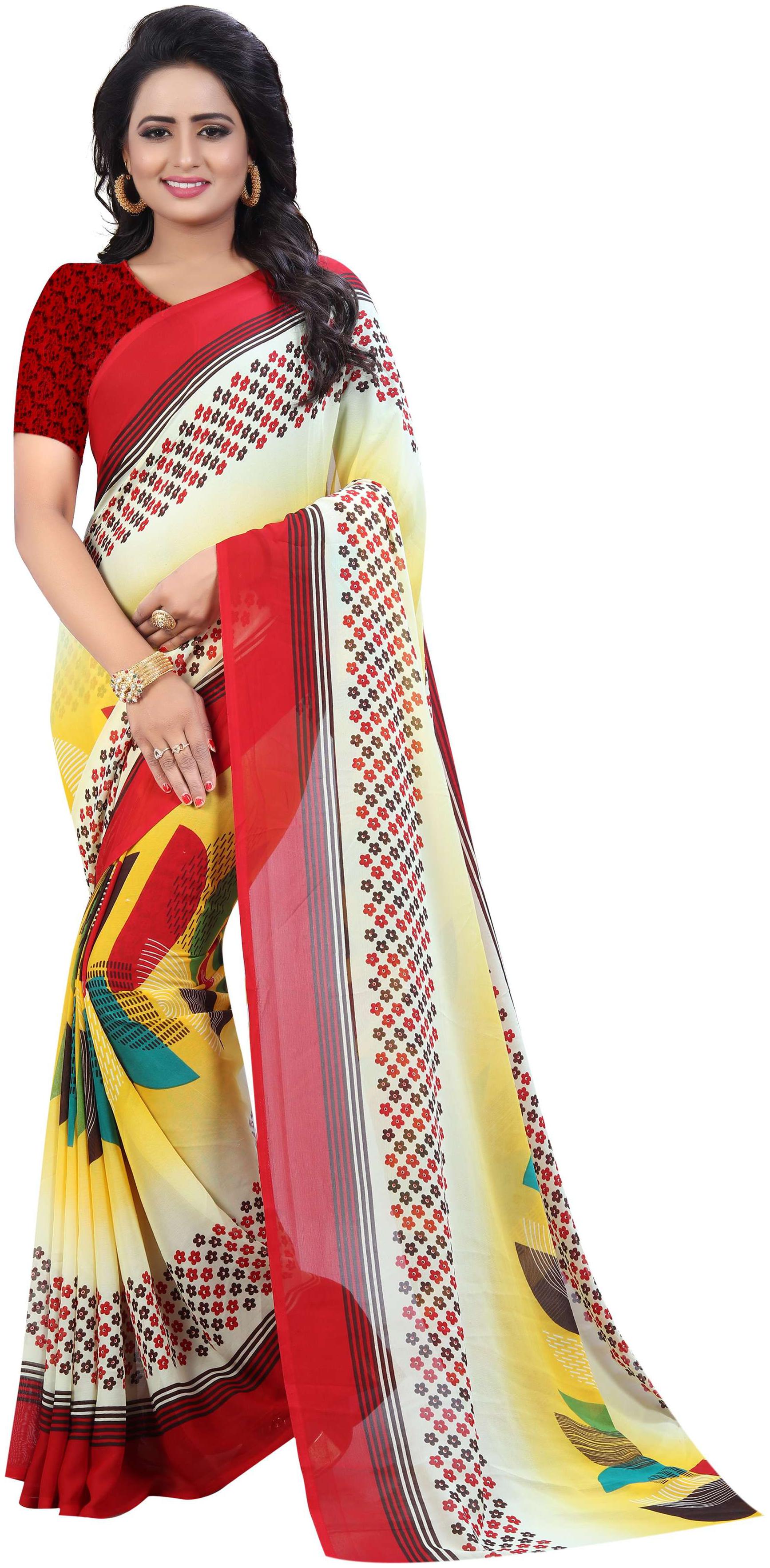 

Indian Beauty Women s Multicolor Georgette With Blouse Printed Sarees