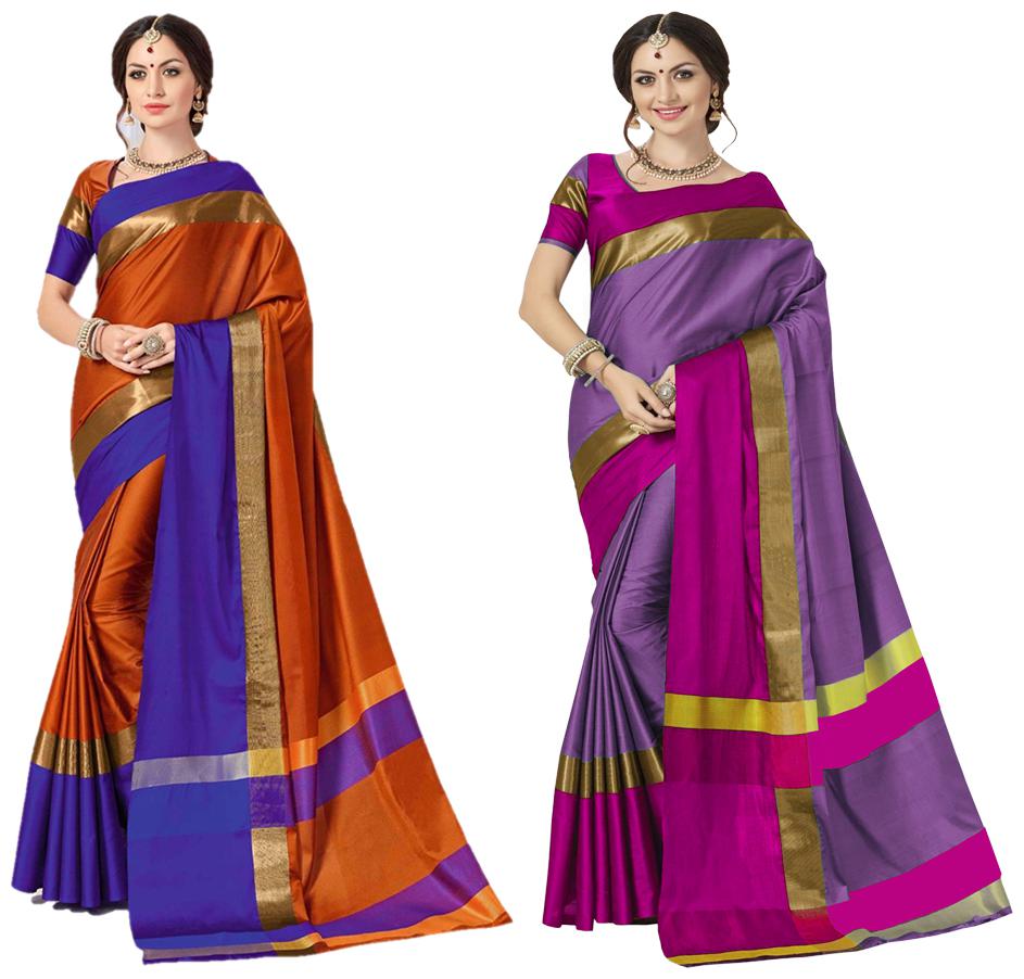

Indian Beauty Women s Multicolor Cotton Silk Plain Saree With Blouse
