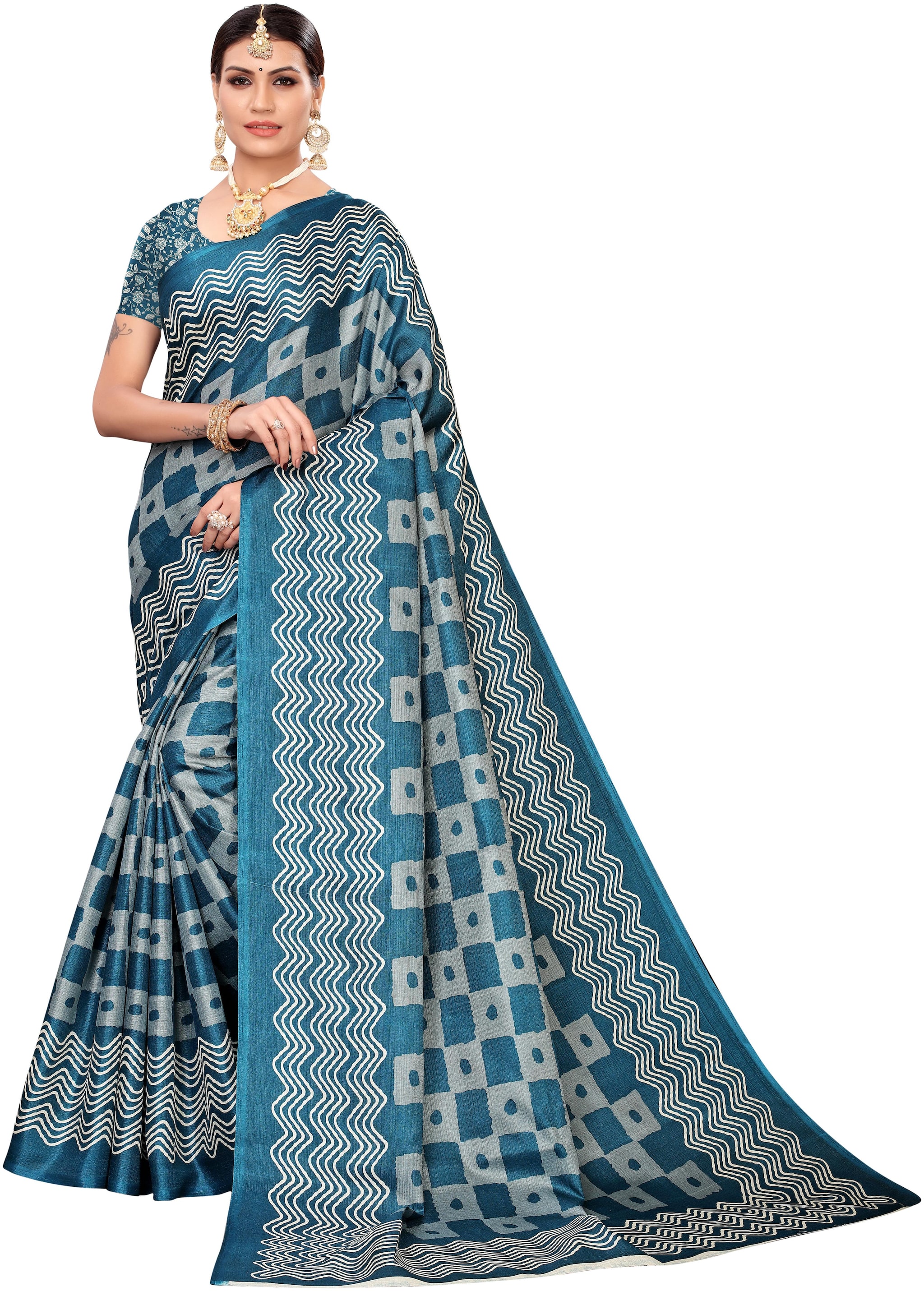 

Indian Beauty Blended Universal Mysore Saree Turquoise color