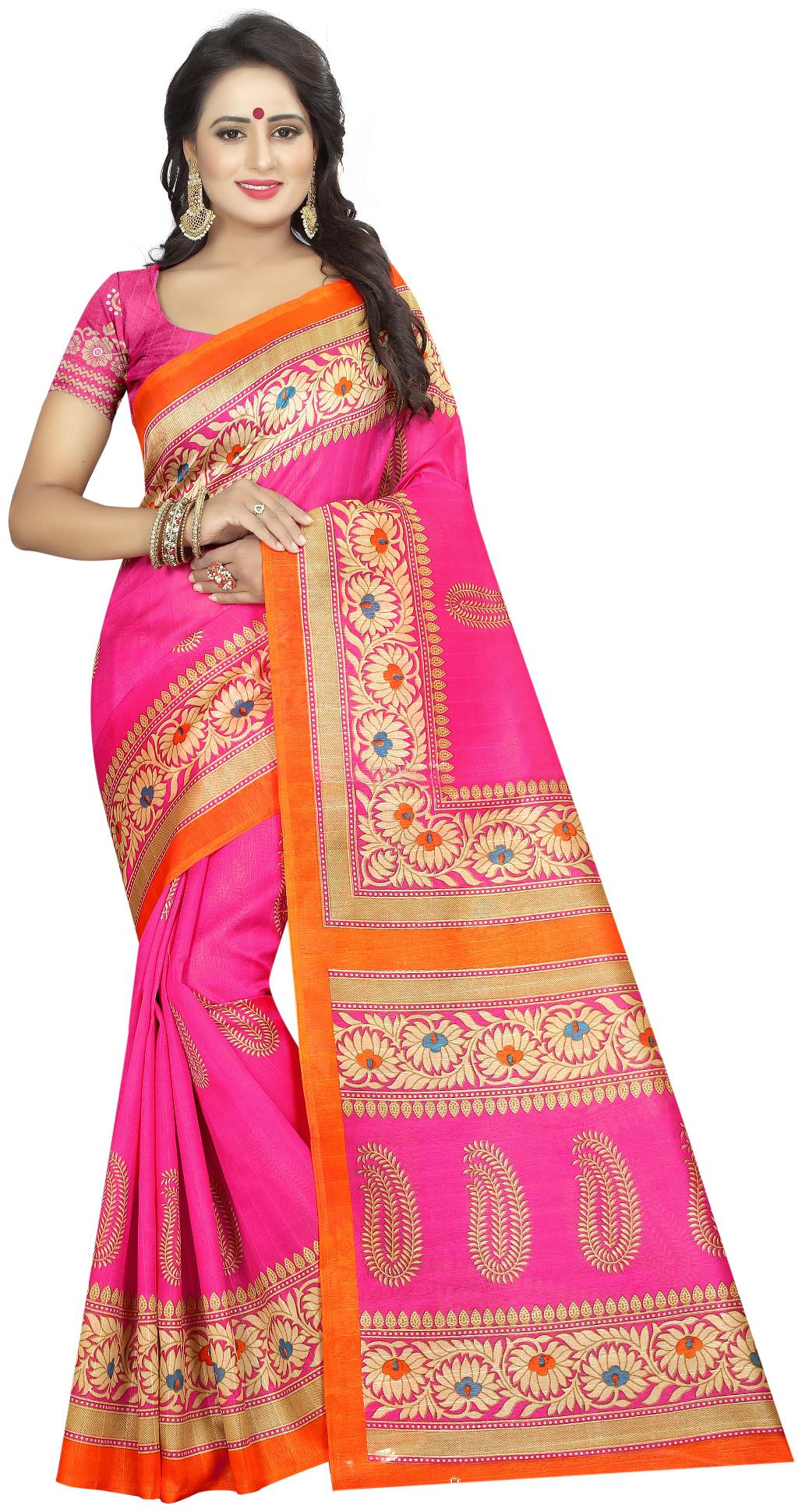 

Indian Beauty Printed Universal Sarees With Blouse Multi color