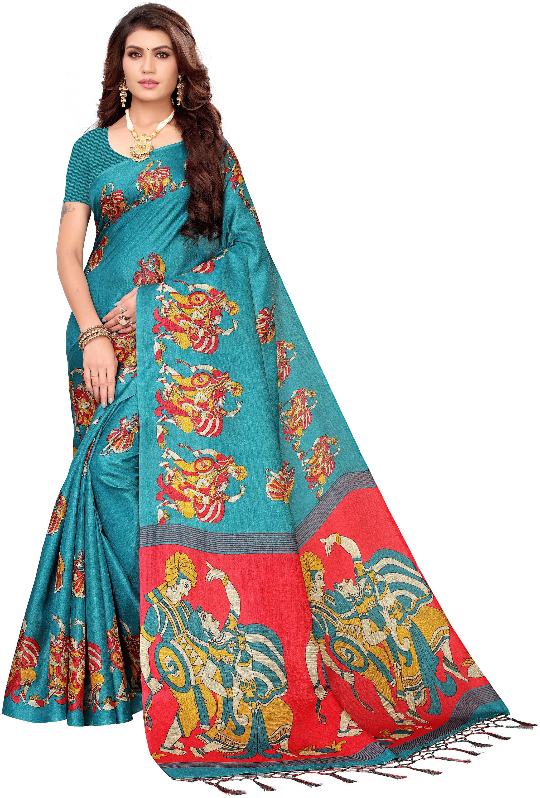 

Indian Beauty Blended Khadi saree Turquoise color