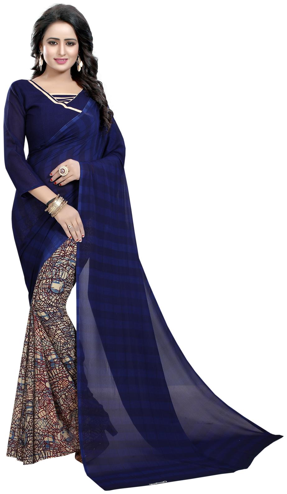 

Indian Beauty Women s Partywear Blue Color Georgette Printed Saree