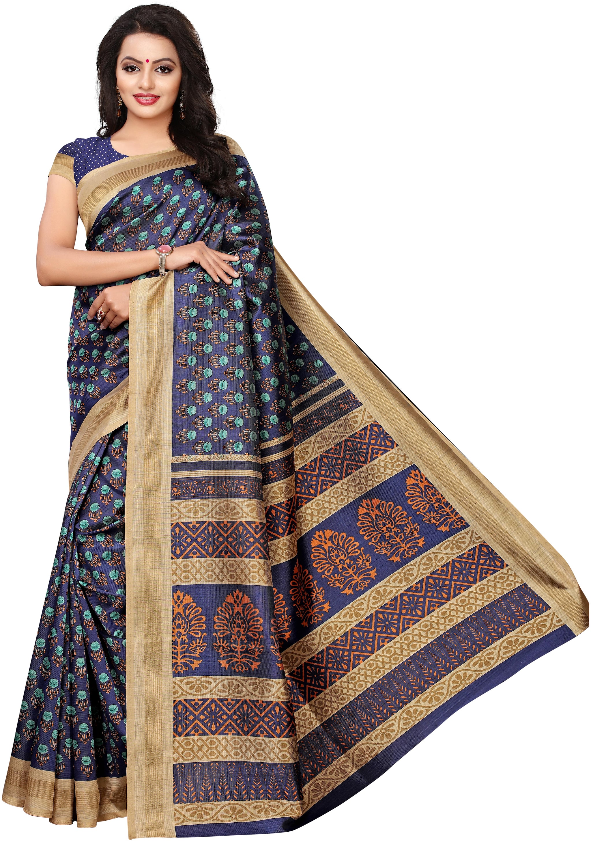 

Indian Beauty Silk Universal Blue Sarees With Blouse