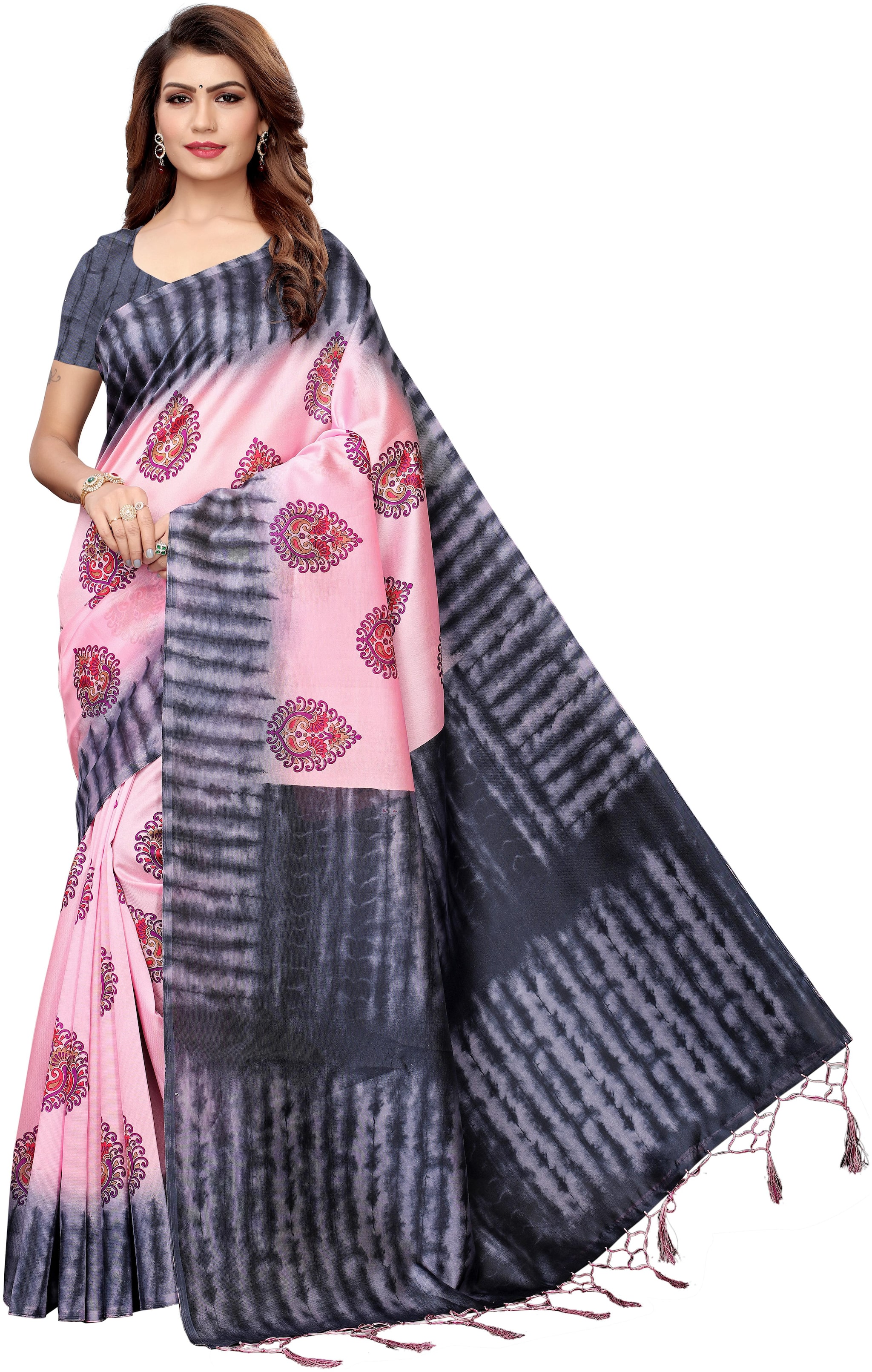 

Indian Beauty Printed Universal Sarees With Blouse Multi color