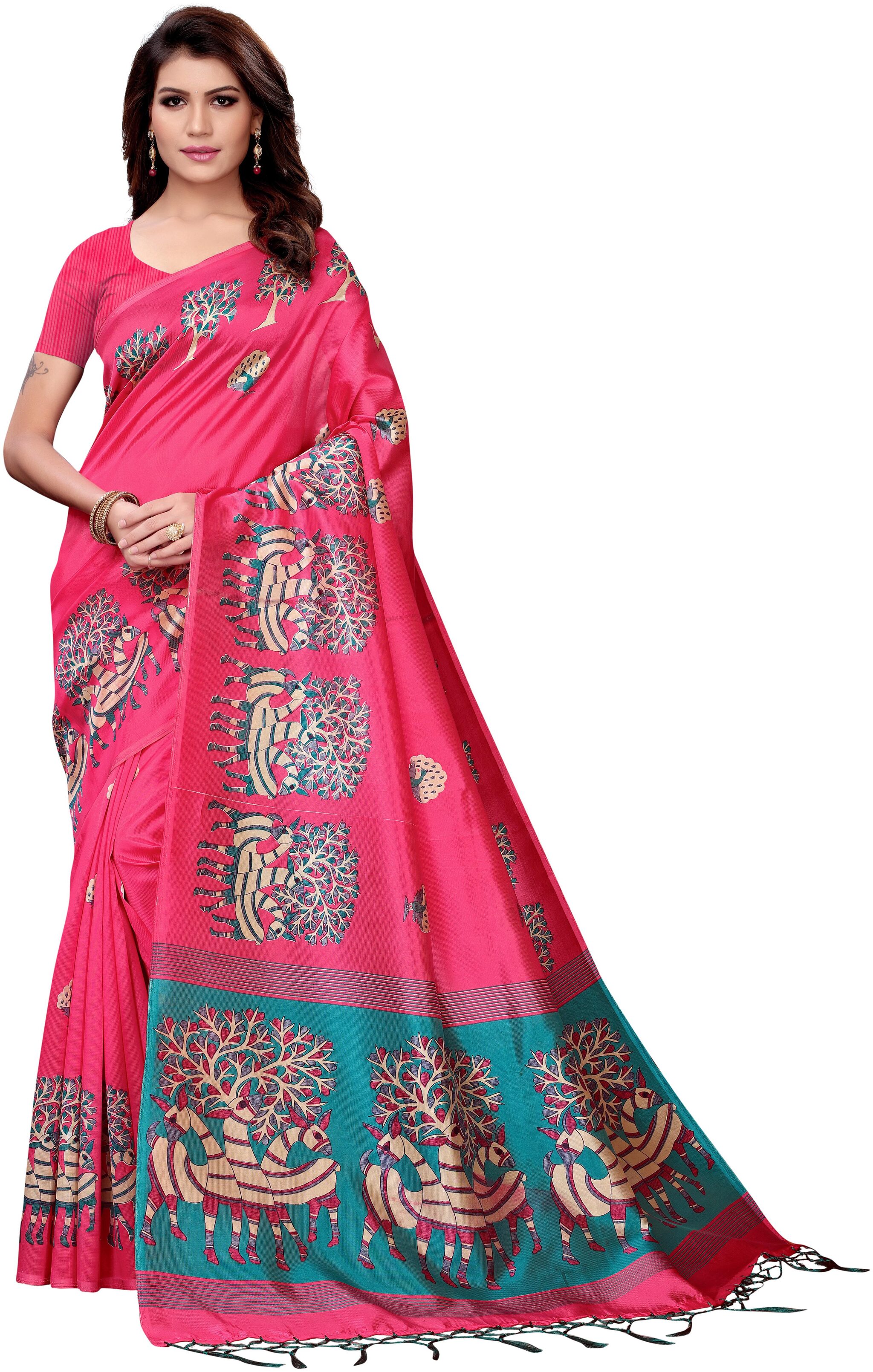 

Indian Beauty Silk Universal Pink Sarees With Blouse