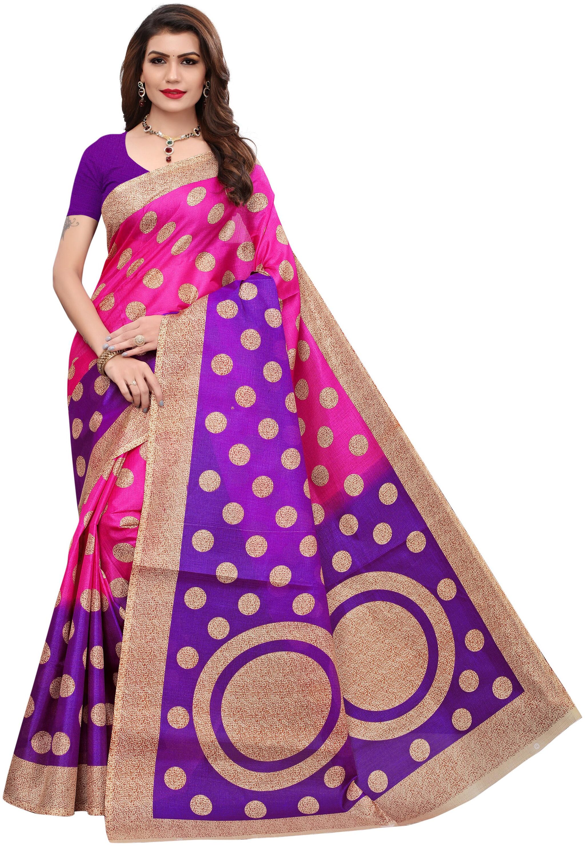 

Indian Beauty Women Pink Color Kalamkari Silk Printed Saree With Blouse Piece