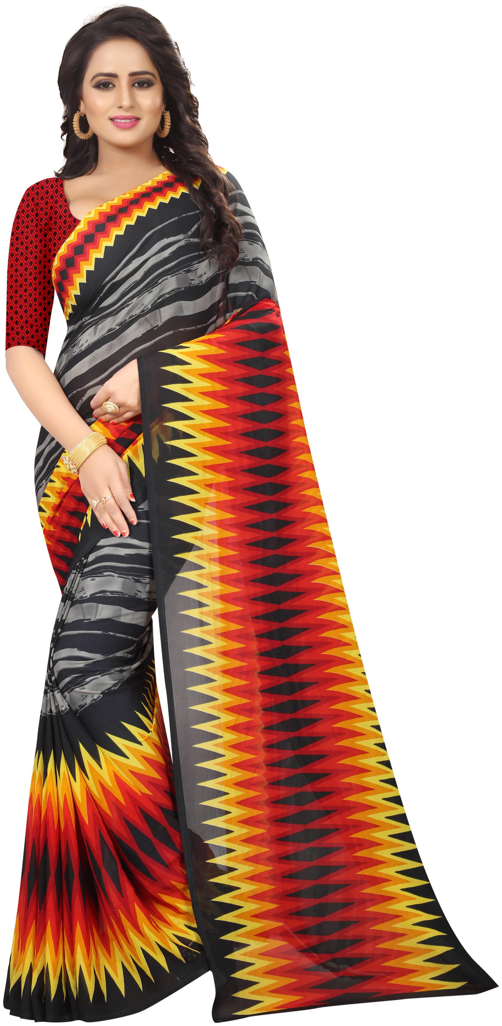 

Indian Beauty Women s Black Georgette With Blouse Printed Sarees