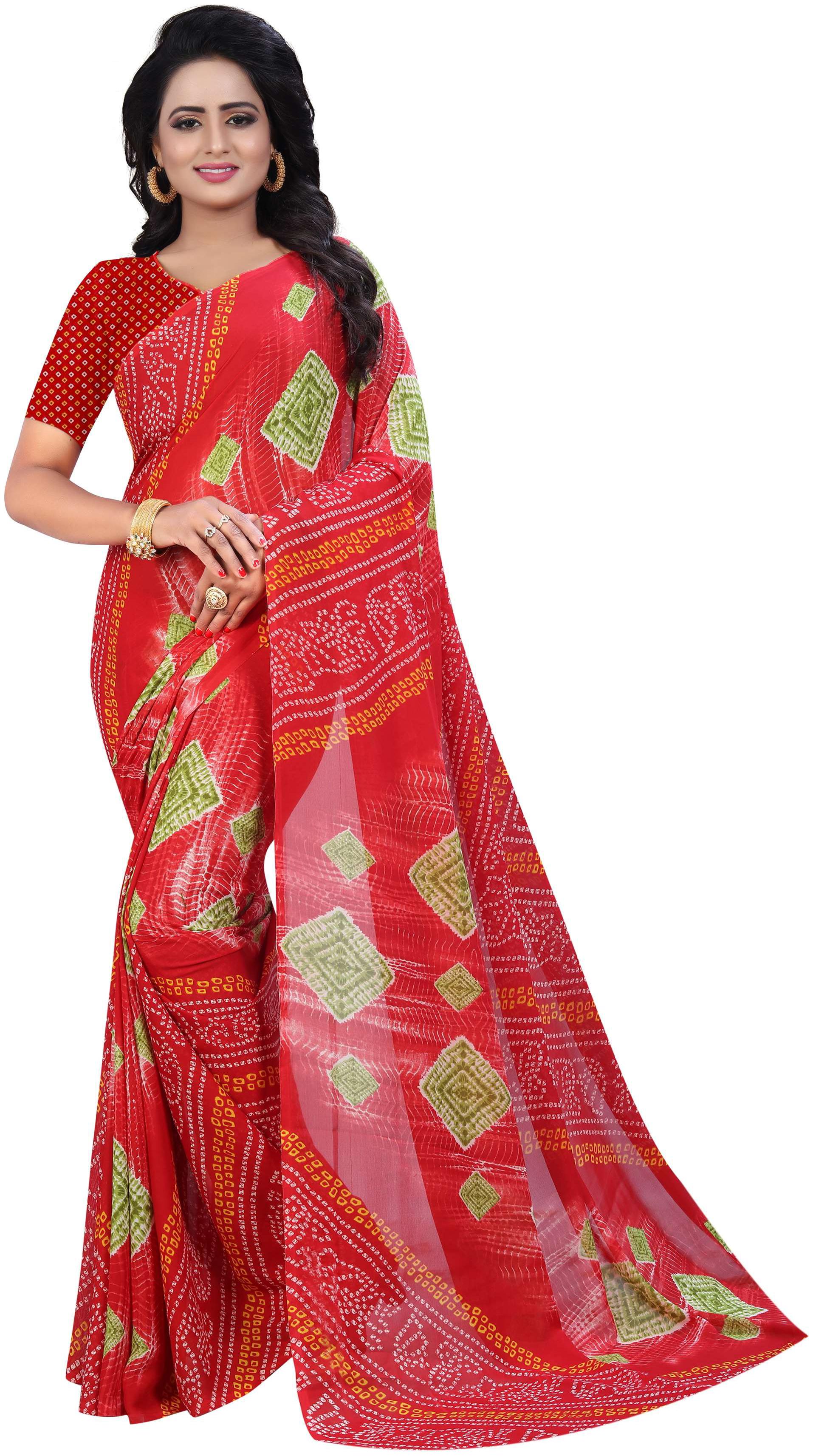 

Indian Beauty Women s Red Georgette With Blouse Printed Sarees