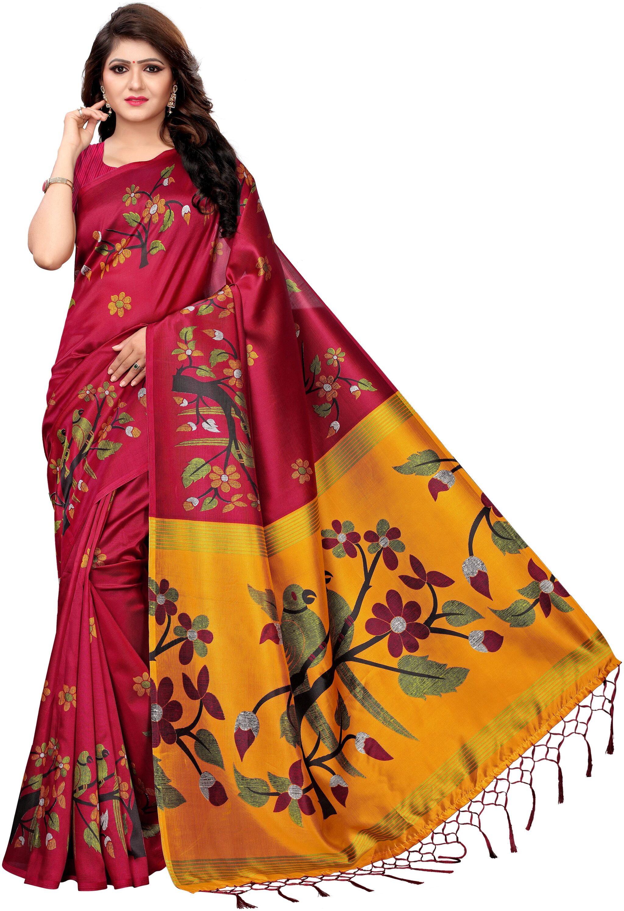 

Indian Beauty Silk Universal Pink Sarees With Blouse