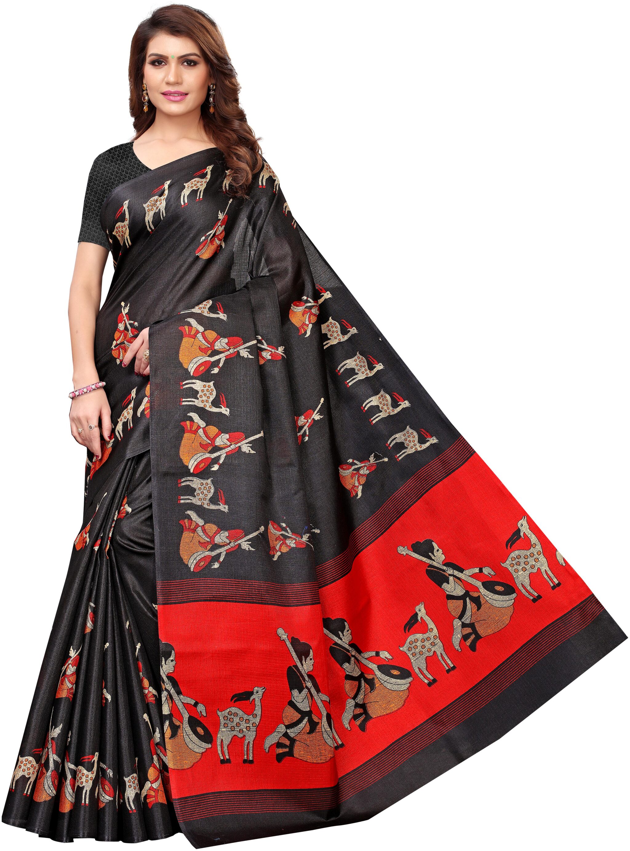 

Indian Beauty Silk Universal Black Sarees With Blouse