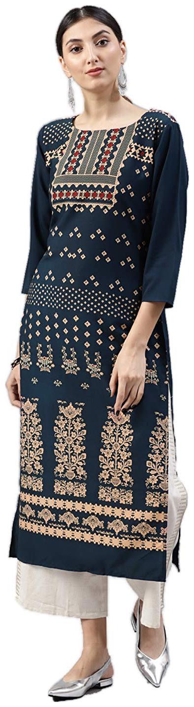 

Indian Beauty Women Blue Printed Straight Kurti
